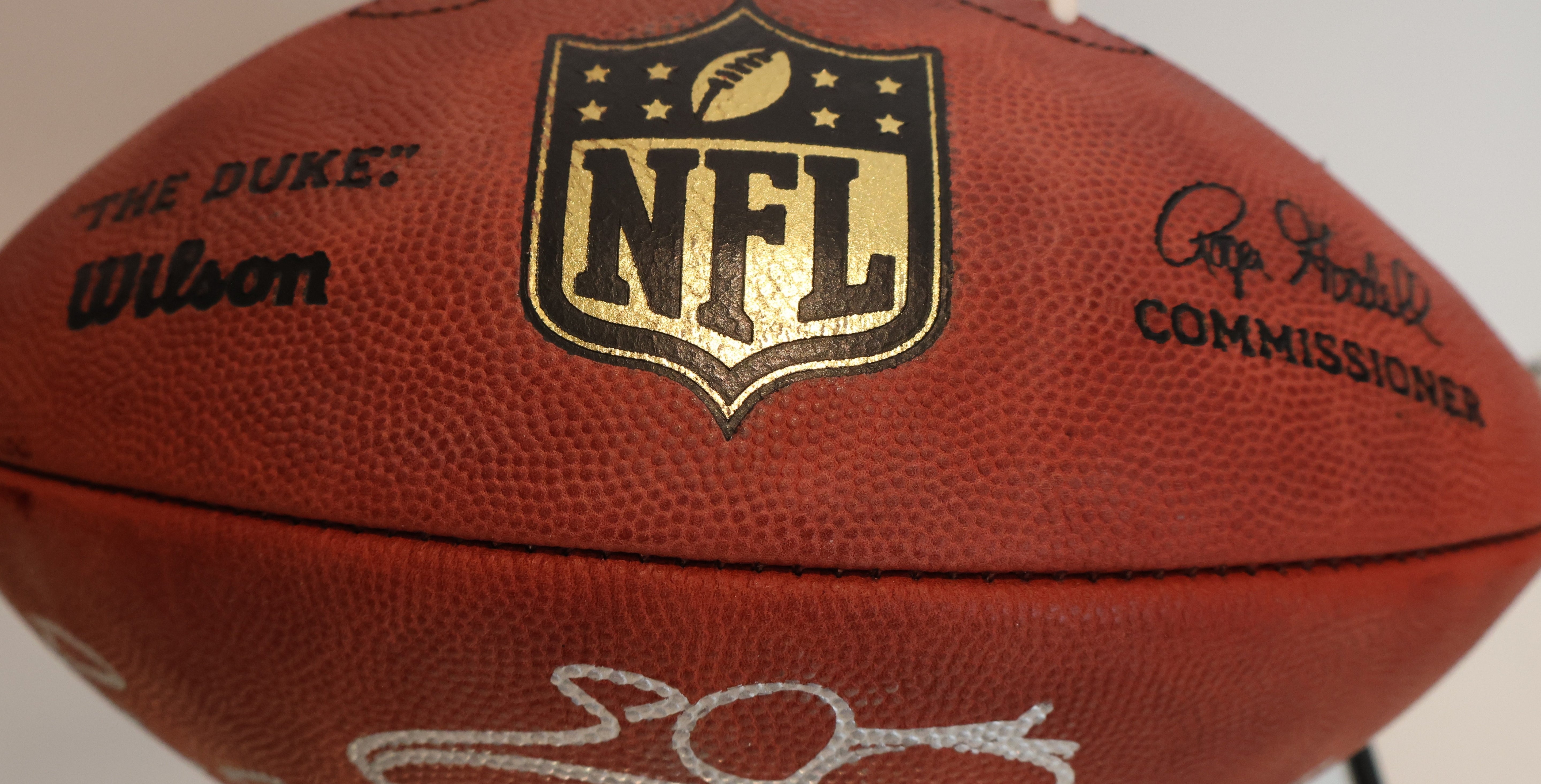 Jim Brown, Barry Sanders, and Emmitt Smith Autographed Football with Case