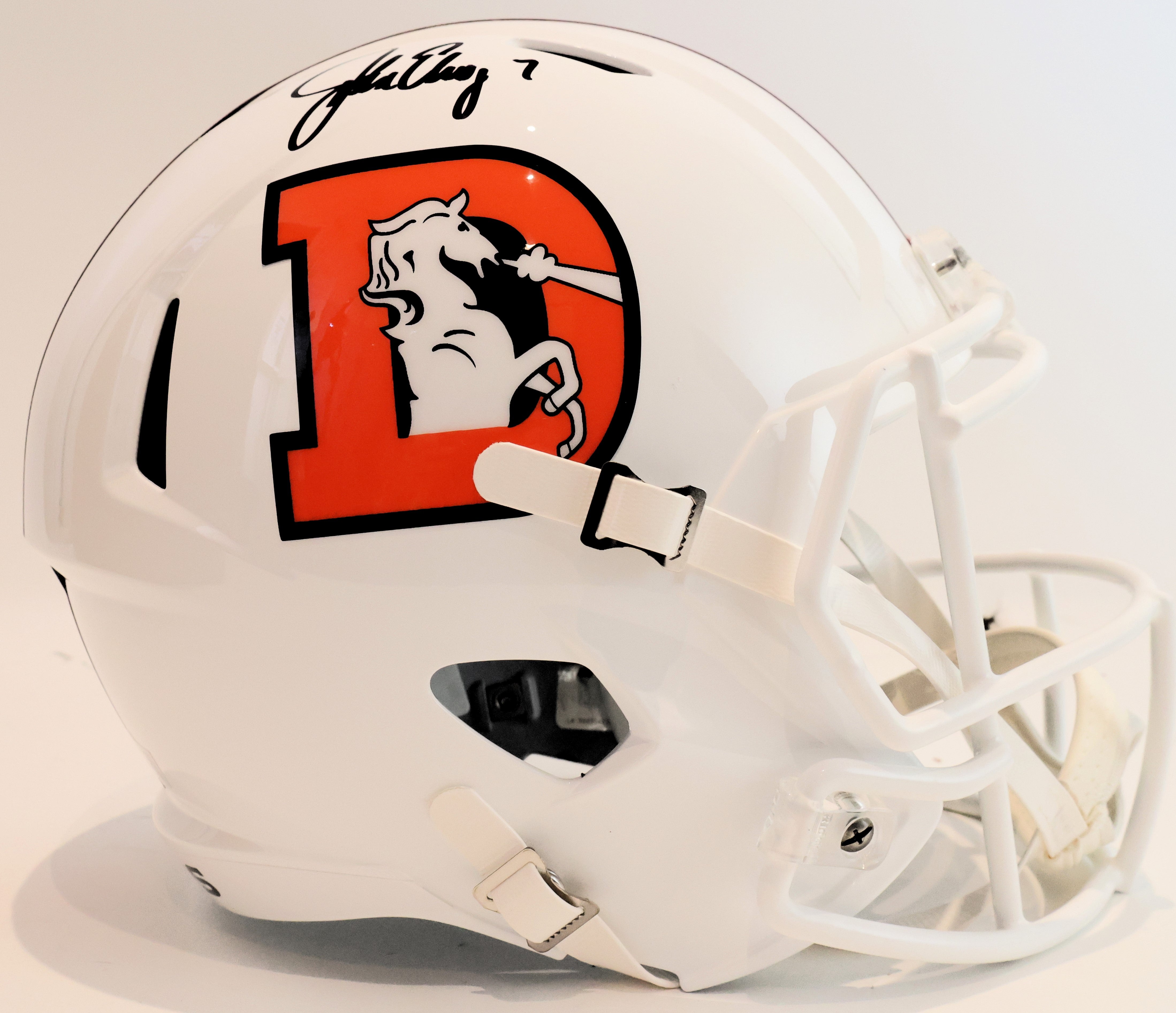 John Elway Autographed Snowcapped Replica Speed Helmet Beckett COA - Latitude Sports Marketing