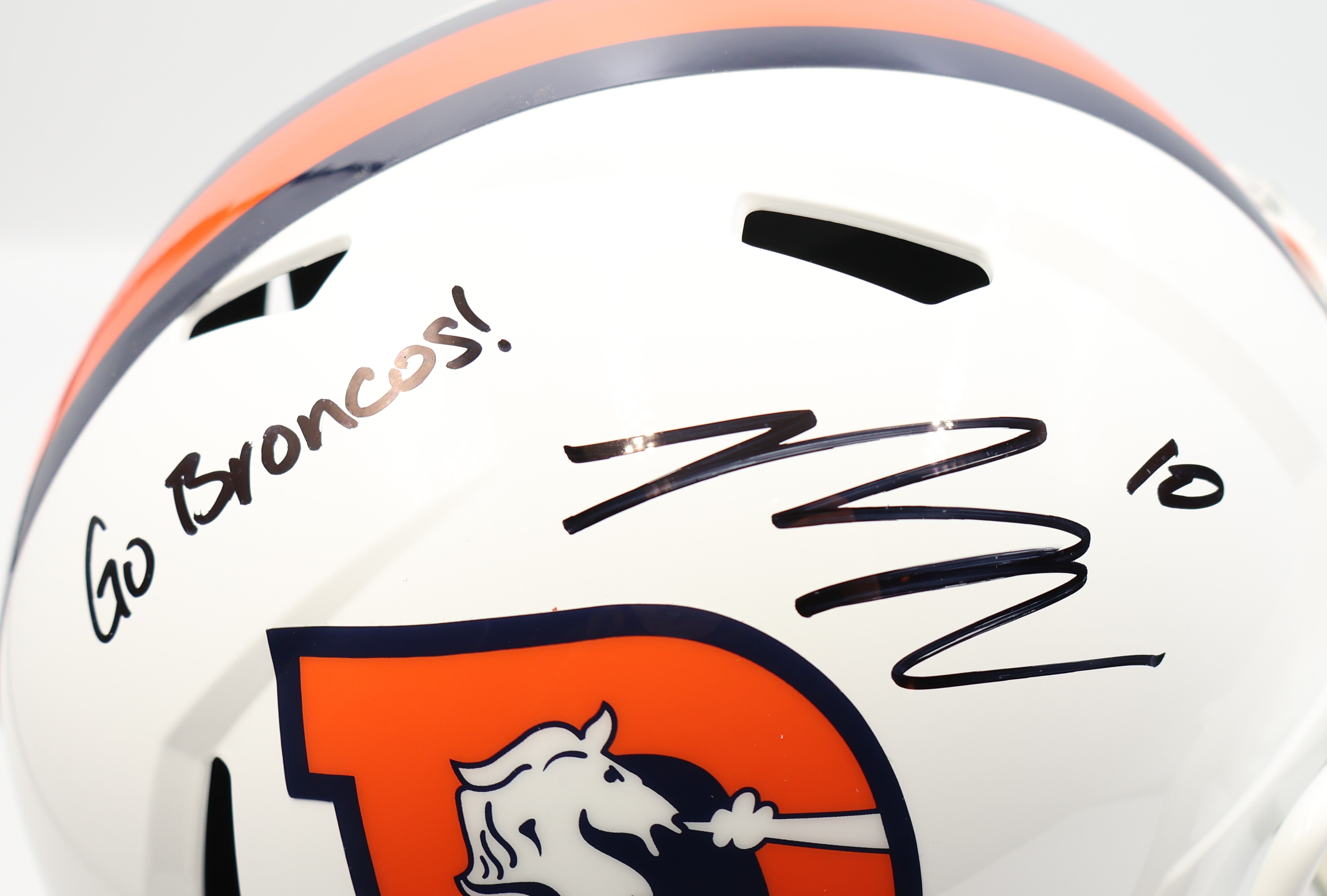Bo Nix Autographed /Inscribed "Go Broncos" Snowcapped Replica Speed Helmet