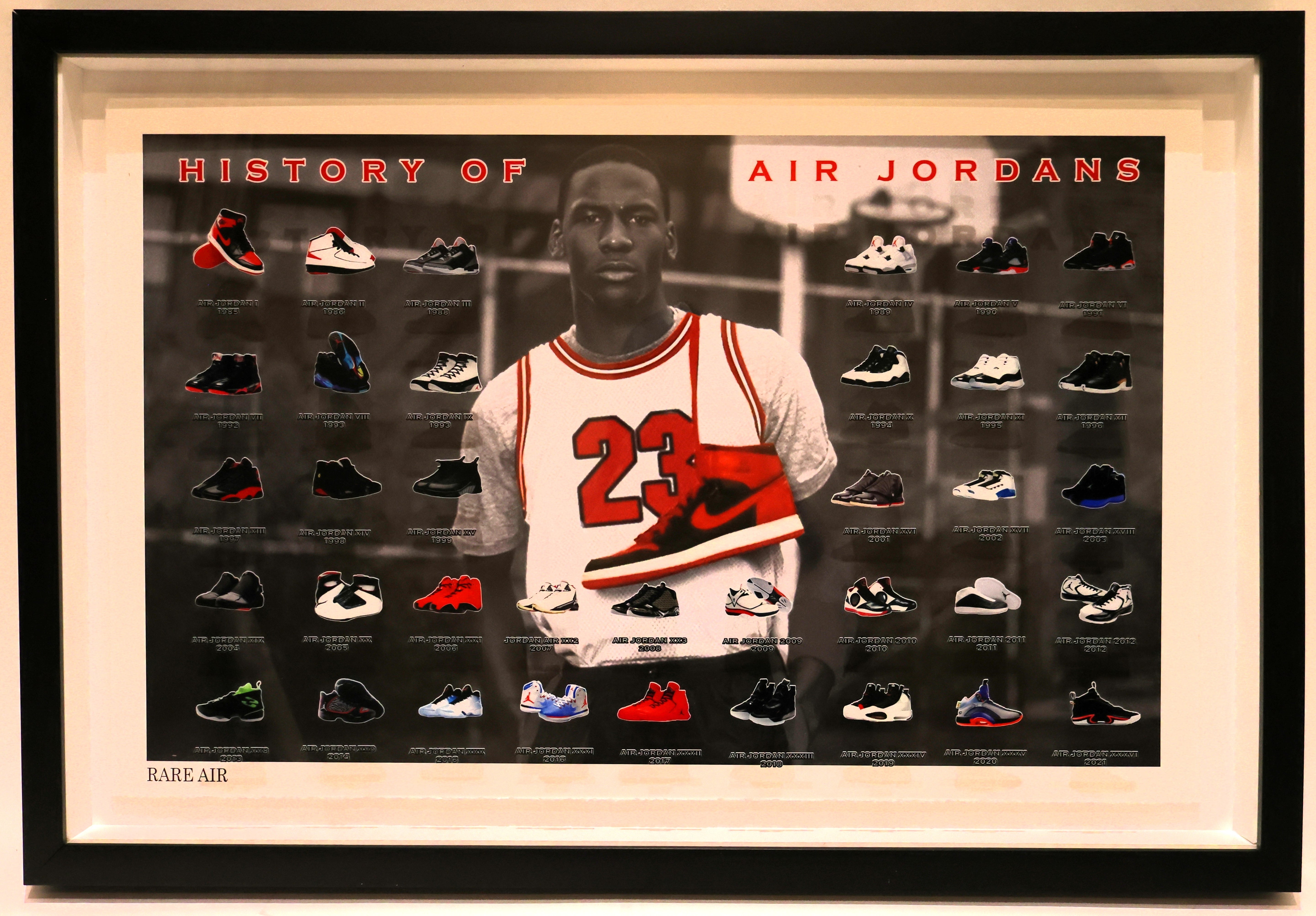 "History of Air Jordan" Michael Jordan Framed Photo 32x22 - Latitude Sports Marketing