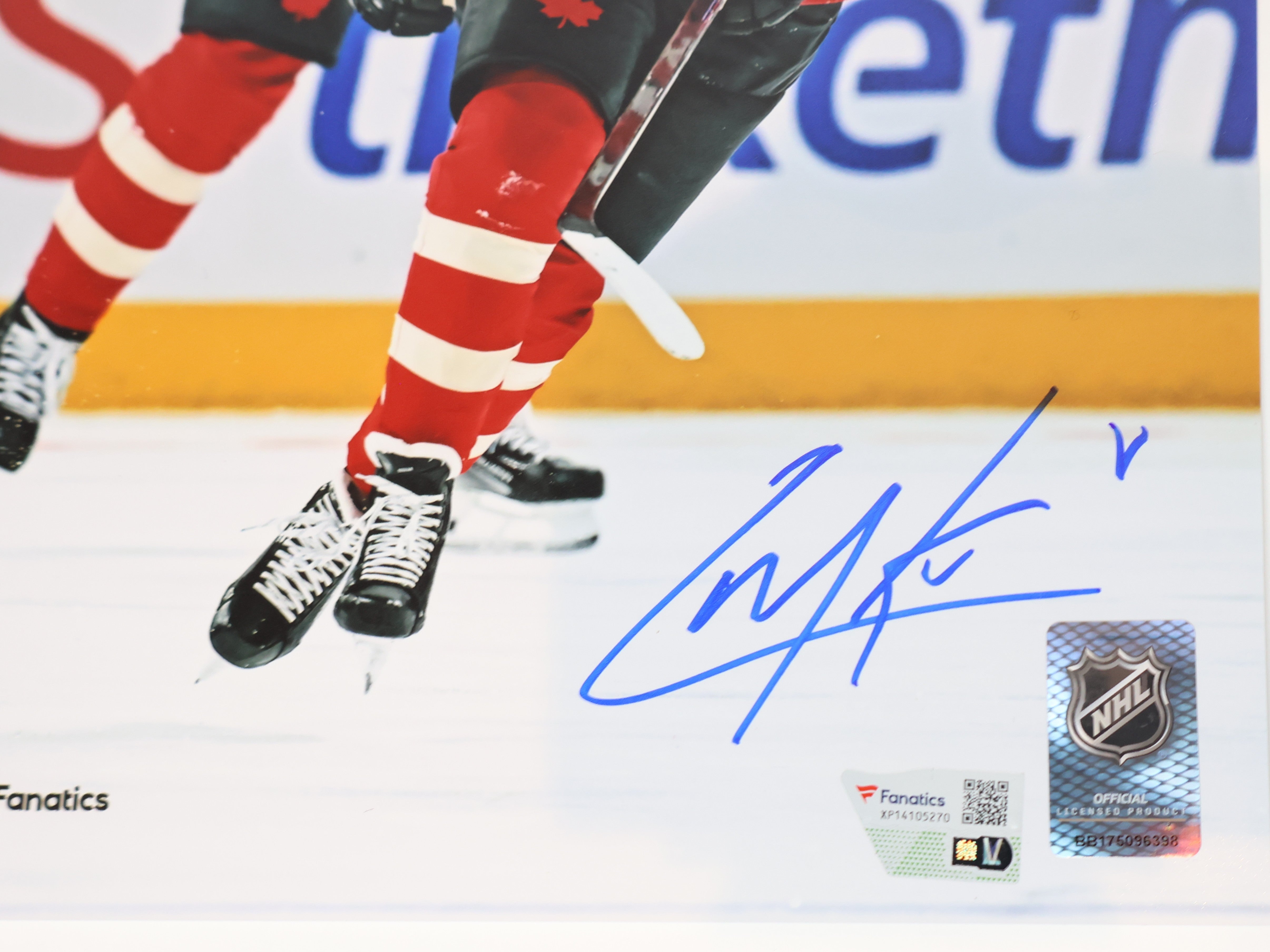 Cale Makar Autographed (blue pen) 8x10 Photo (4 Nations Faceoff) - Team Canada