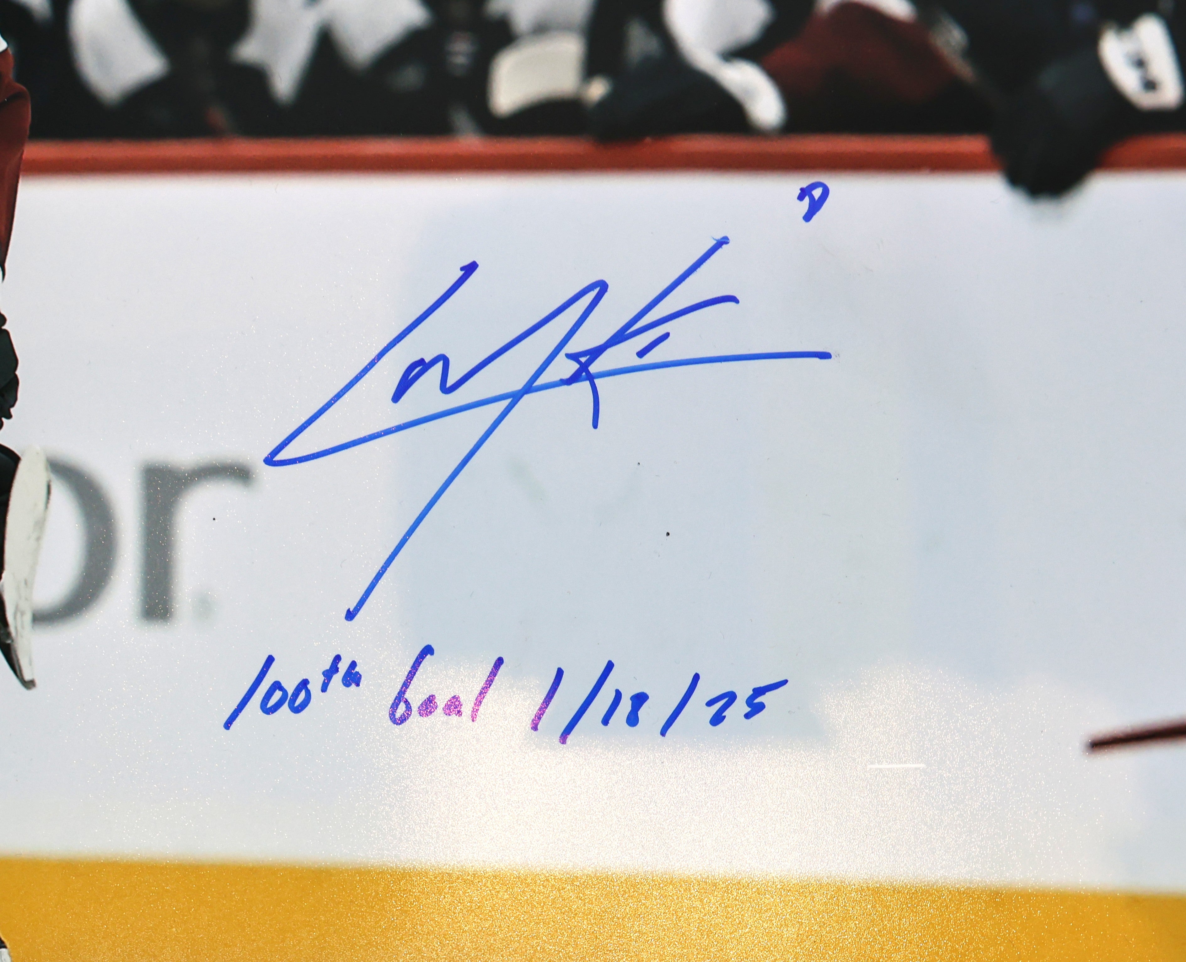 Cale Makar Autographed/Inscribed "100th Goal 1/18/25" 16x20 Photo of 100th Goal