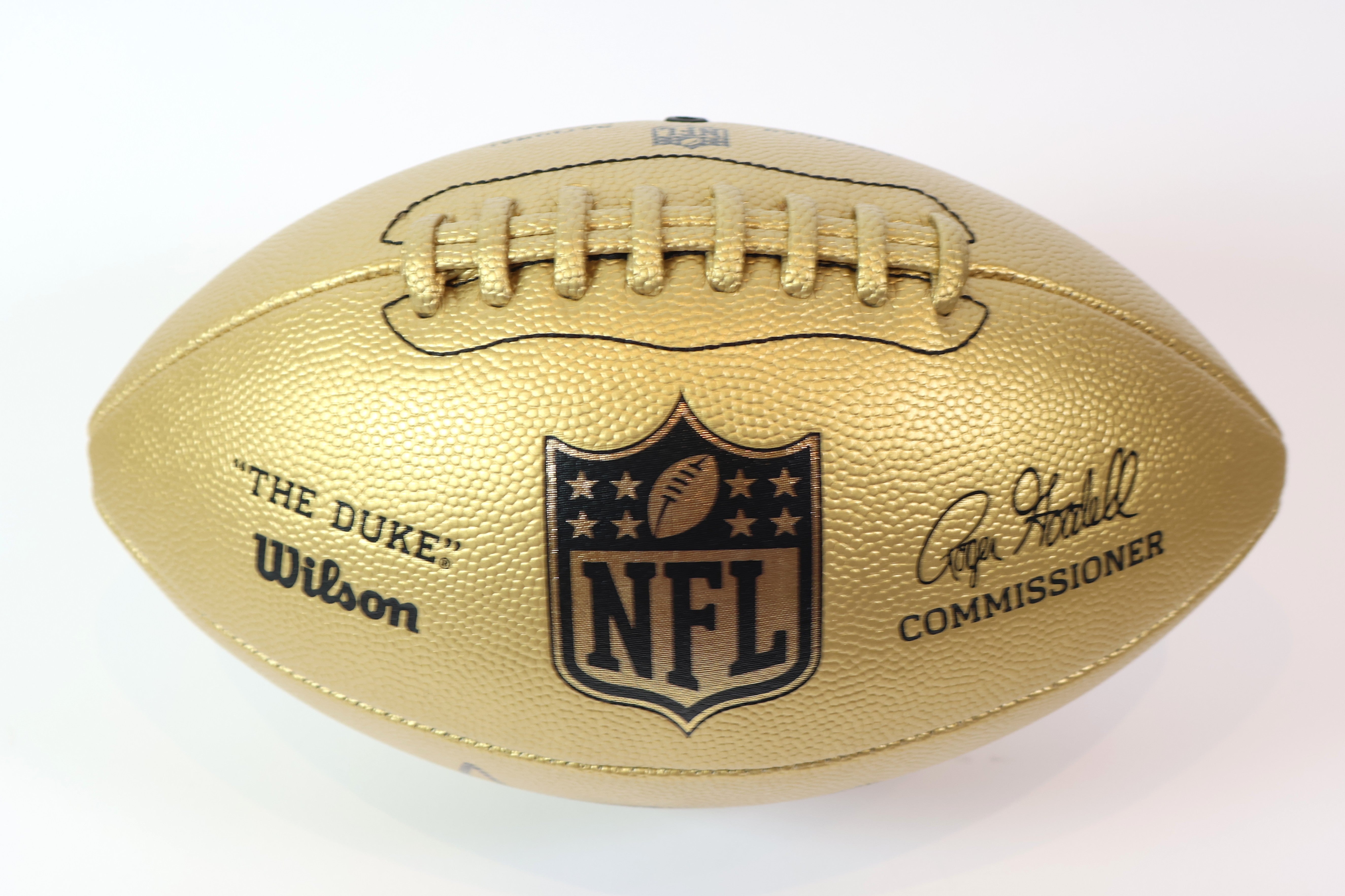 Terrell Davis autographed Gold Panel NFL Football Inscribed "HOF 17" Beckett COA