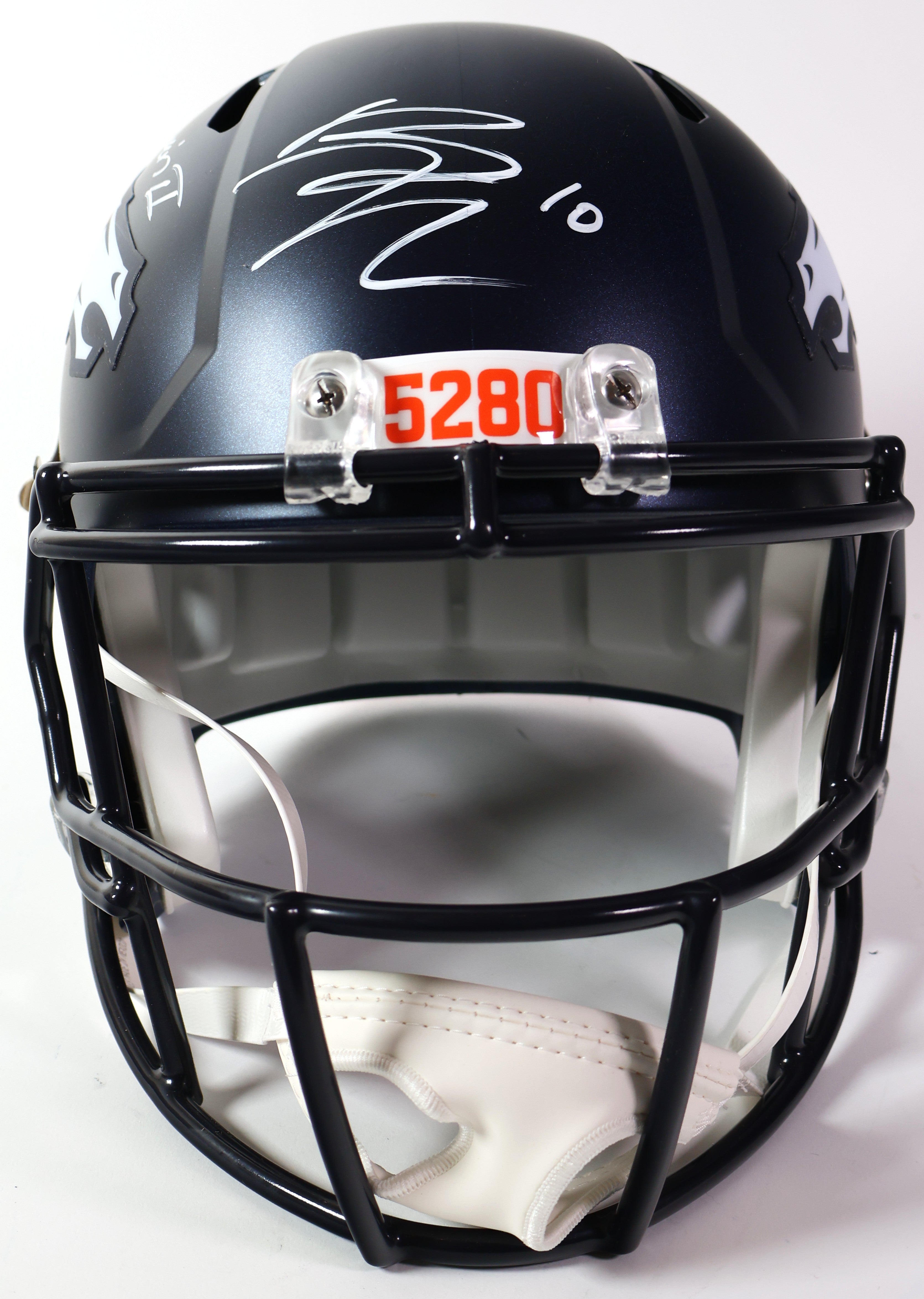 broncos football helmet pumpkin Bo Nix & Patrick Surtain II Dual Signed Broncos 5280 Helmet - Beckett COA