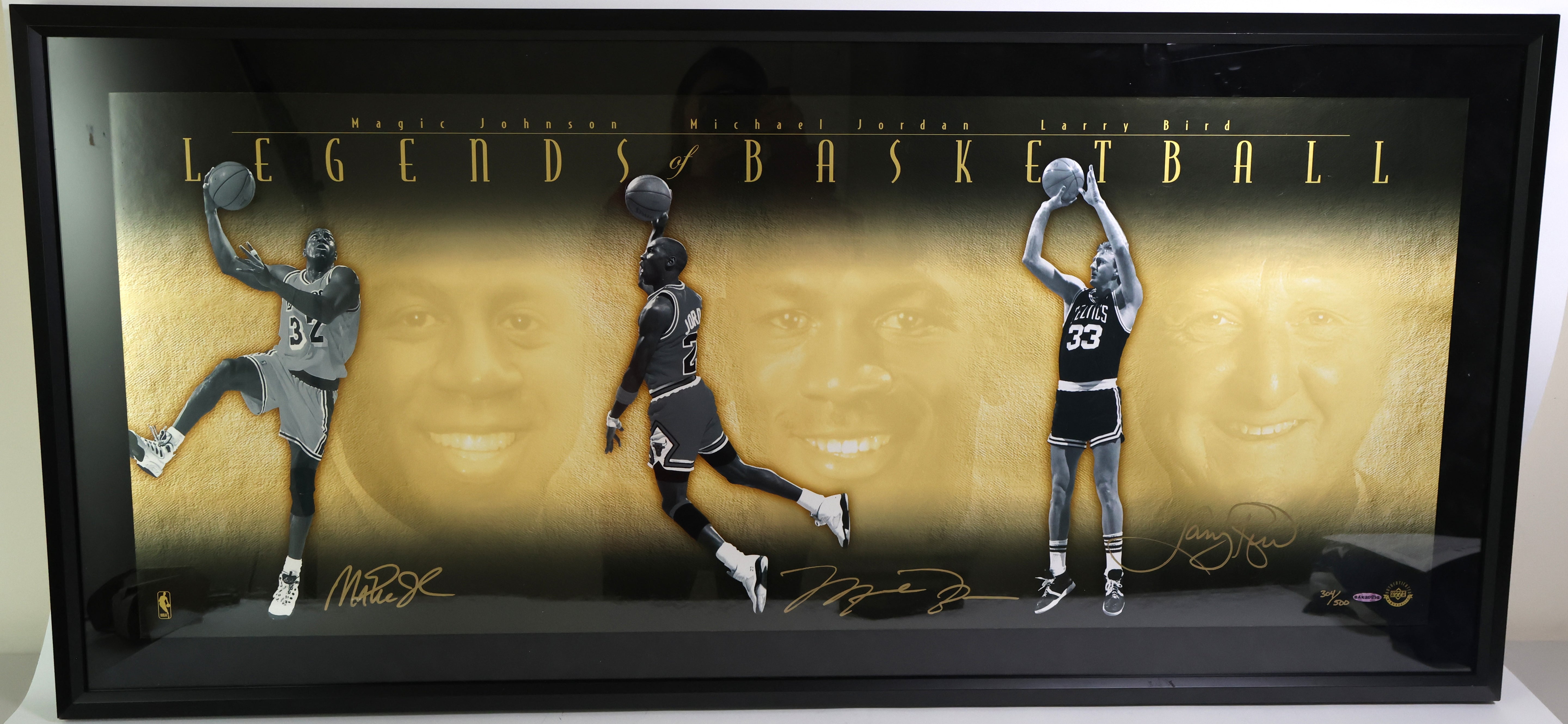 M. Jordan, M.Johnson, L. Bird Autographed Photo Upper Deck COA