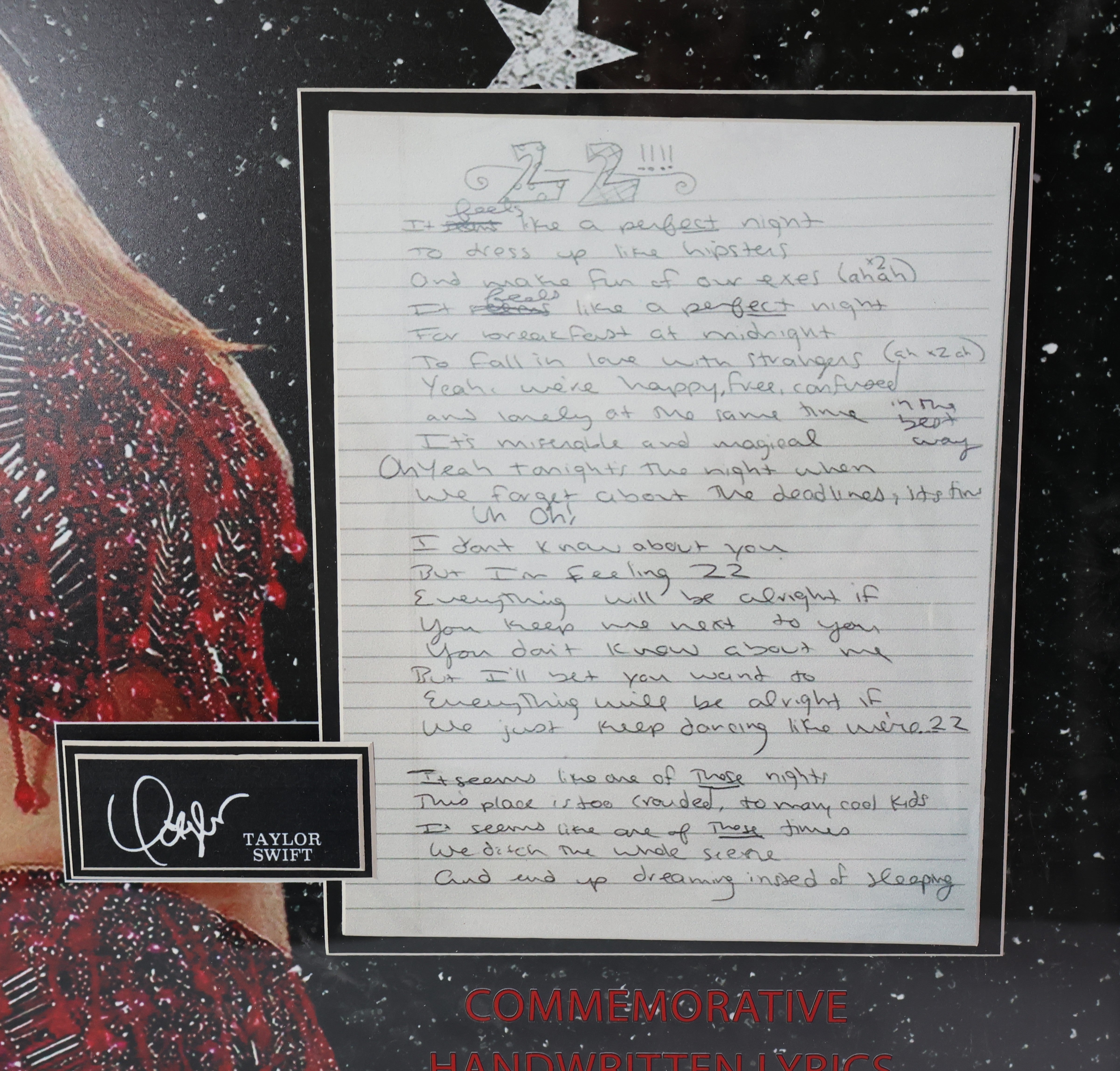 Taylor Swift Autographed Photo with Replica Lyric Sheet Music - Deluxe Framed Display