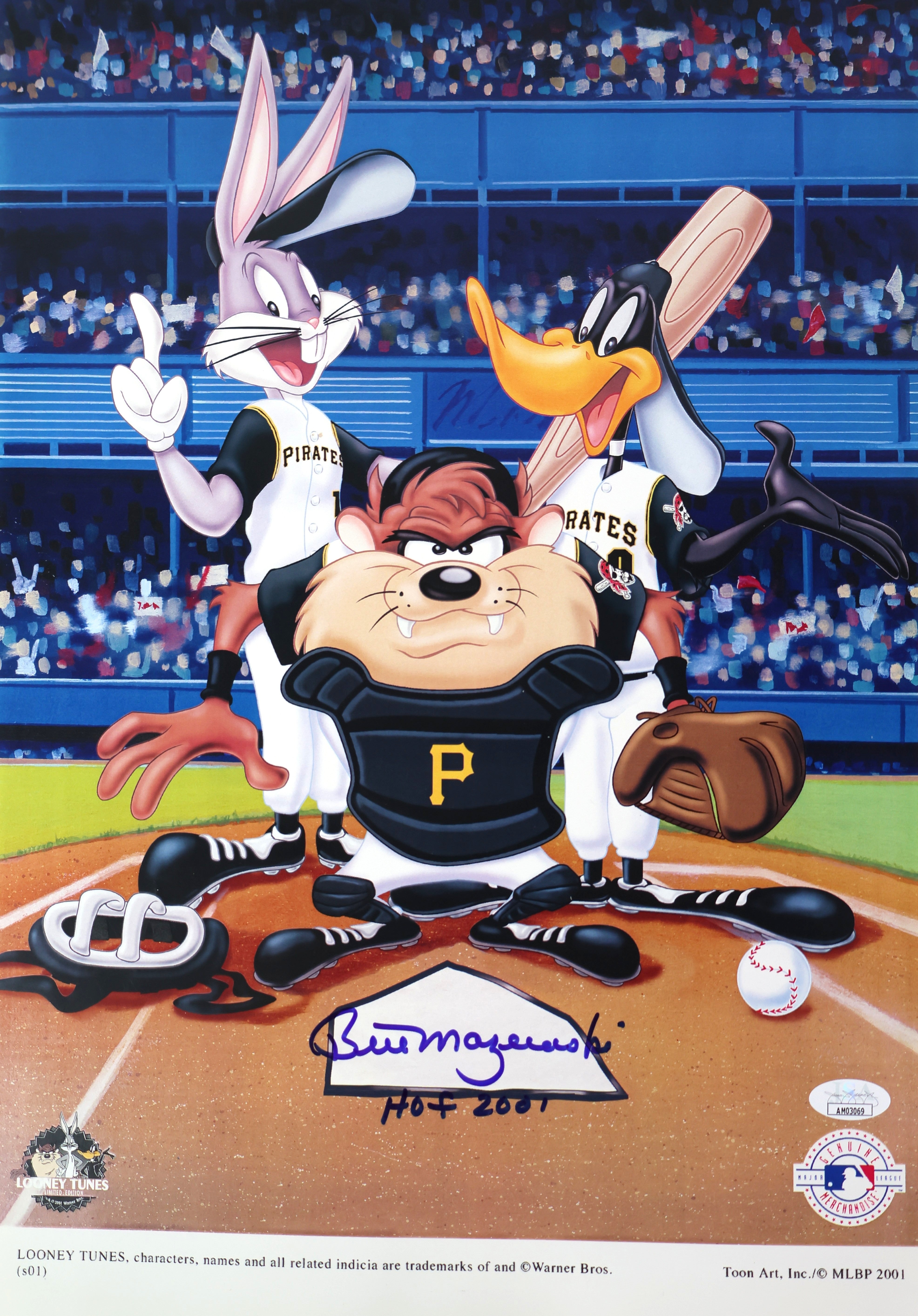 Bill Mazeroski Autographed/Inscribed HOF 2001 Looney Tunes Print JSA COA