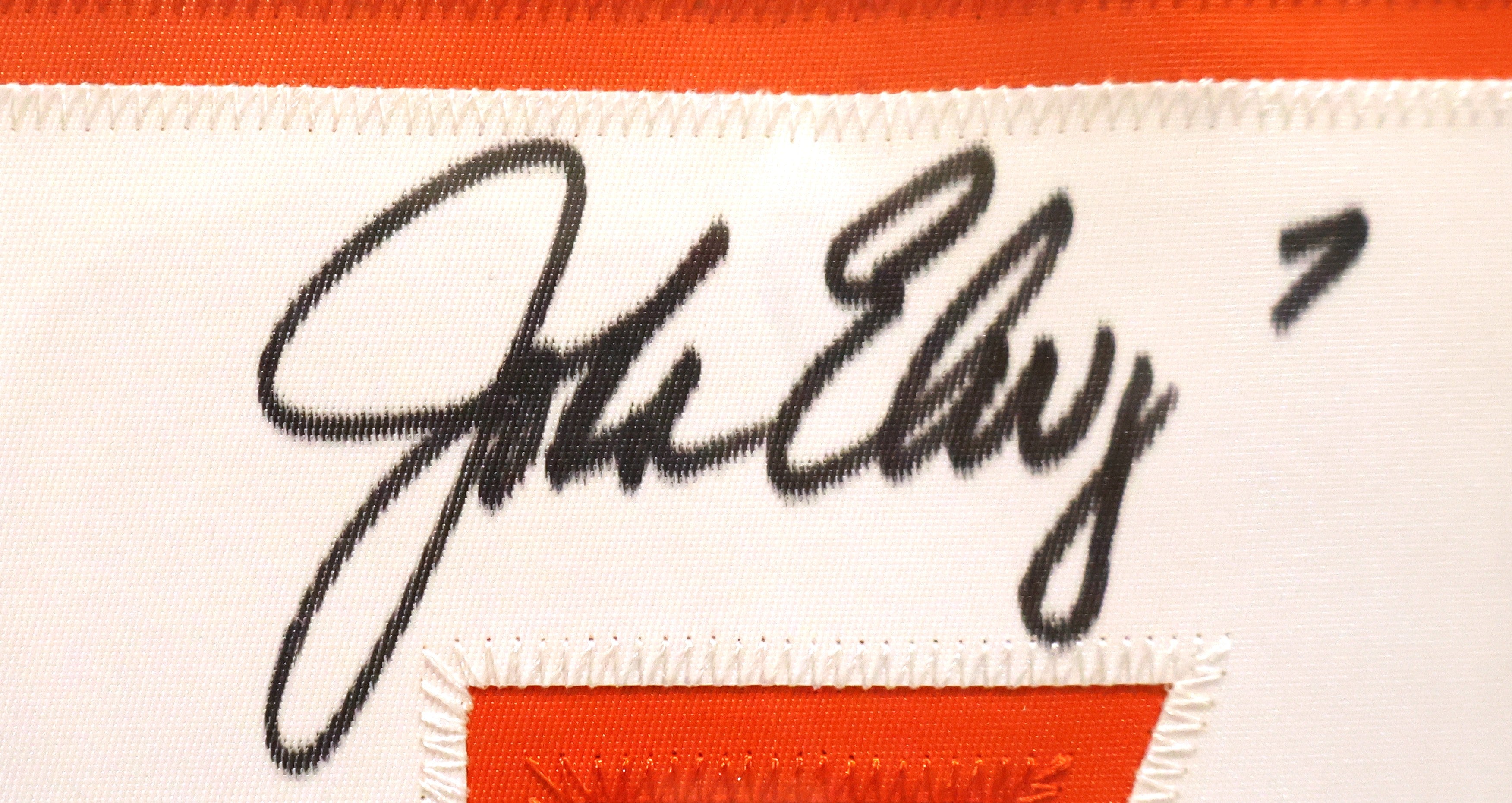 John Elway Signed Dark Blue Jersey in Deluxe Frame 39.5"x33.5" Beckett COA