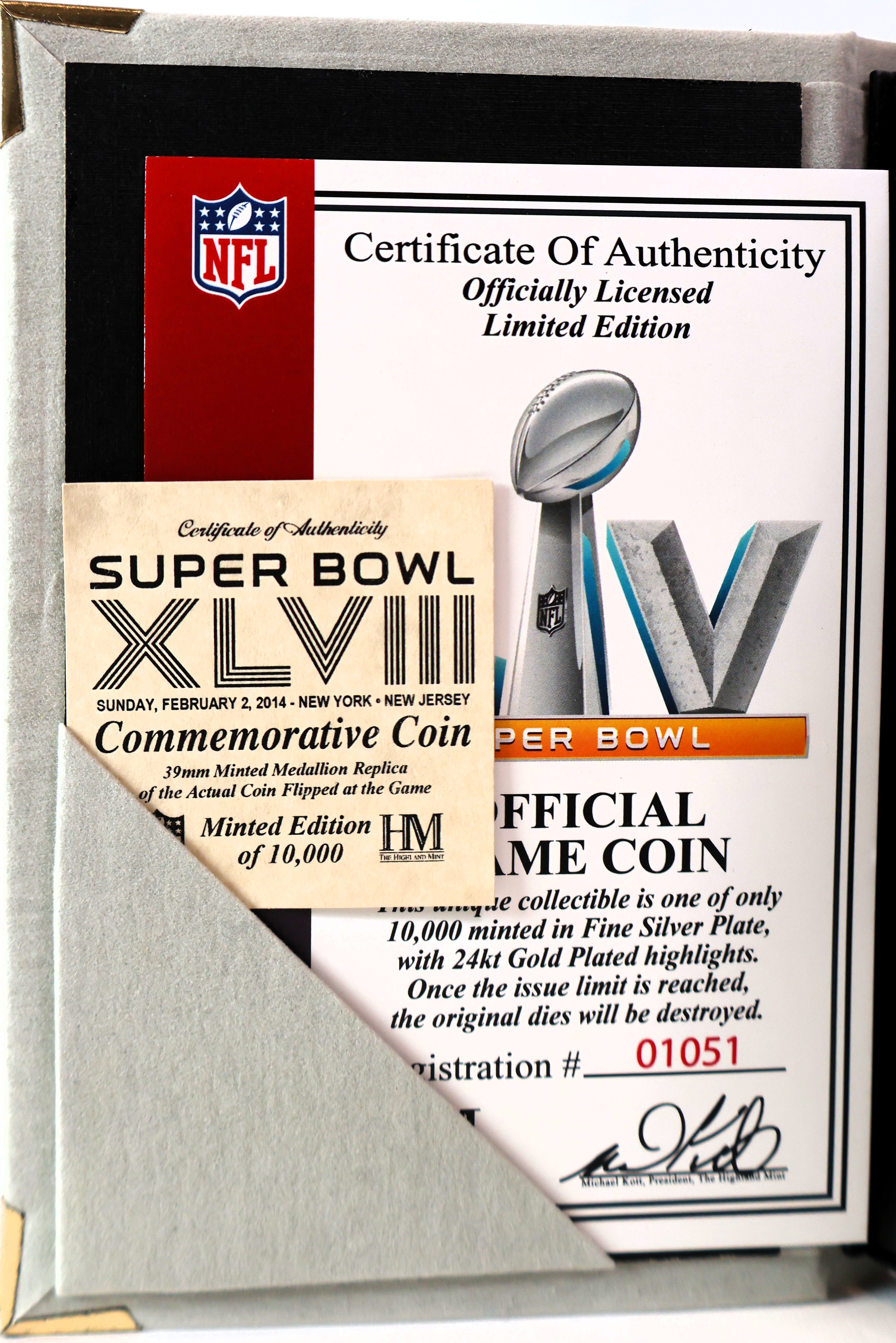 Highland Mint Oficial Game Coin Book 6.5"x4" Super Bowl XLVIII Authenticated