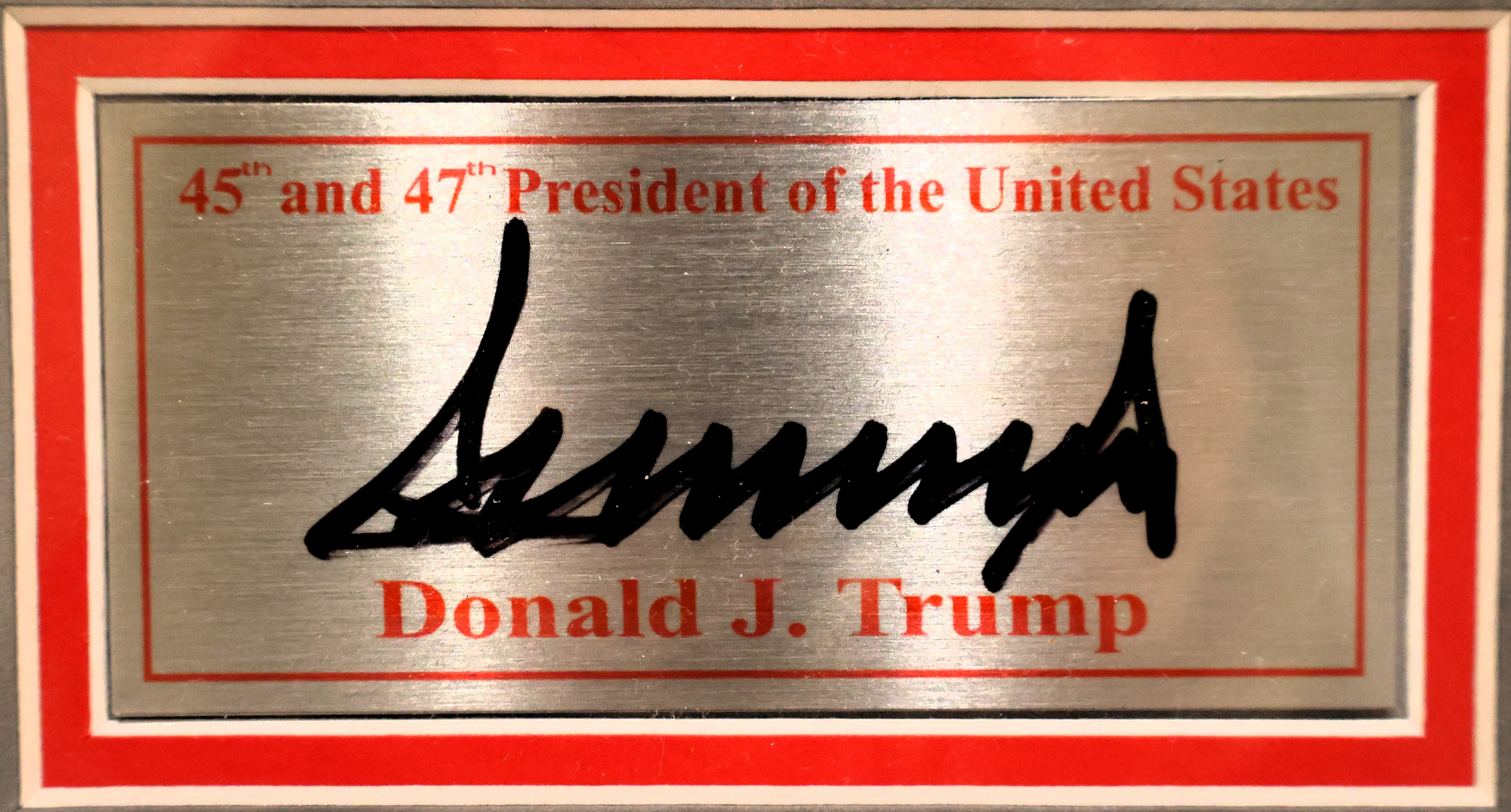 Donald Trump Framed Newspaper and Coin with Laser Signature 14.5"x18.5"