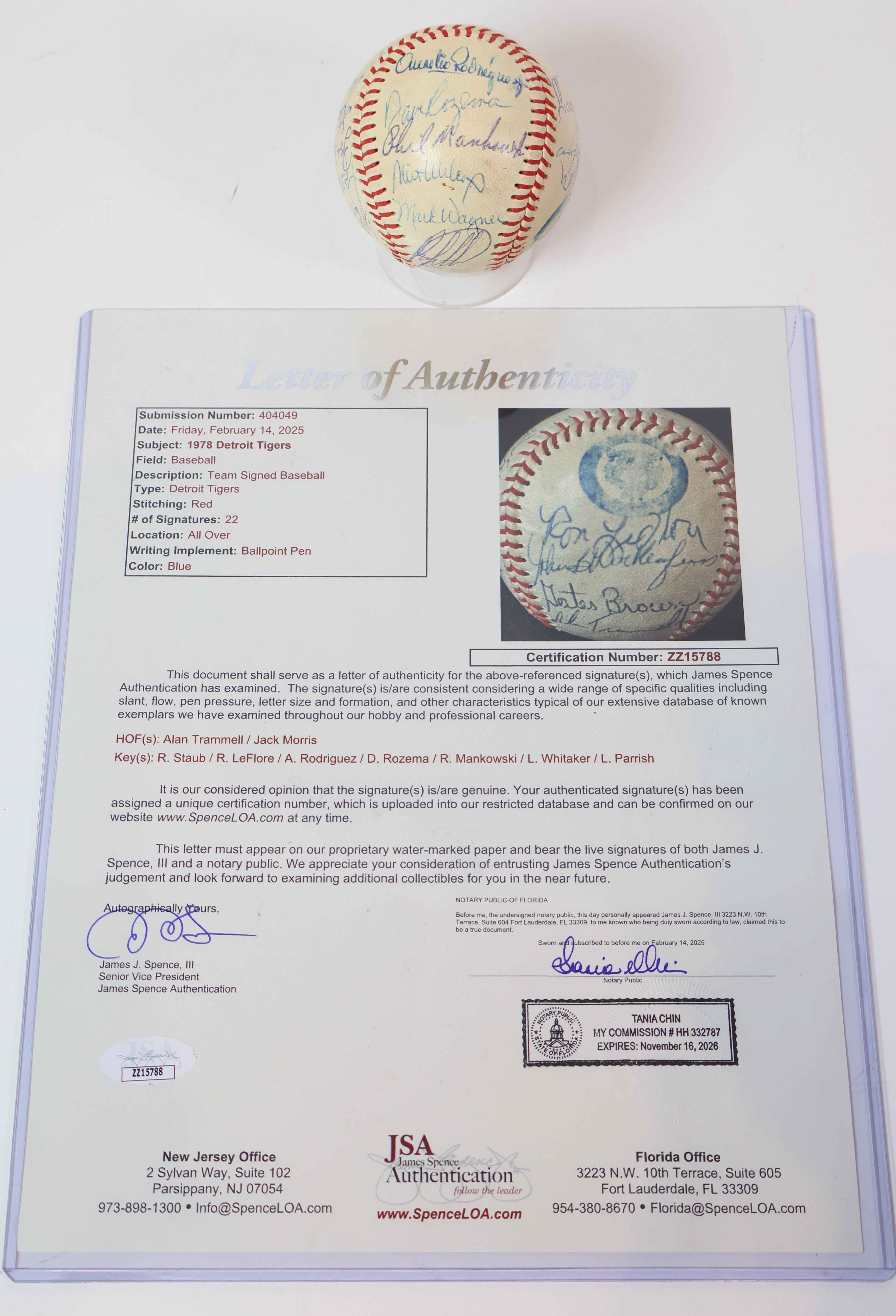 1978 Detroit Tigers Team Signed Baseball - 22 Authentic Signatures with JSA Authentication