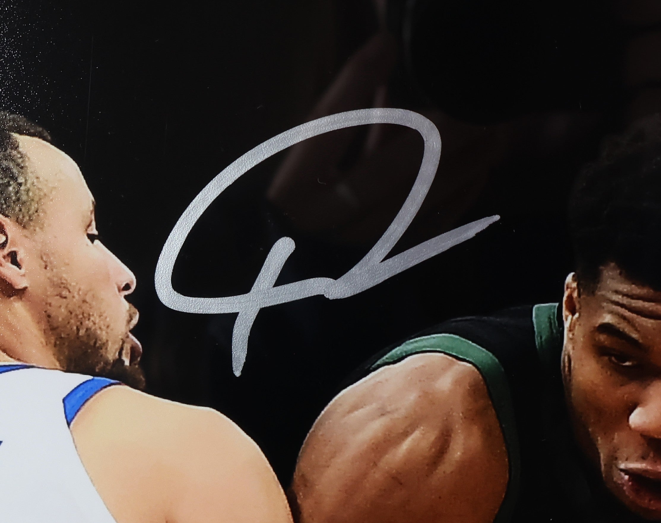 Stephen Curry and Giannis Antetokounmpo Double Autographed 16x20 Photo Framed Beckett LOA