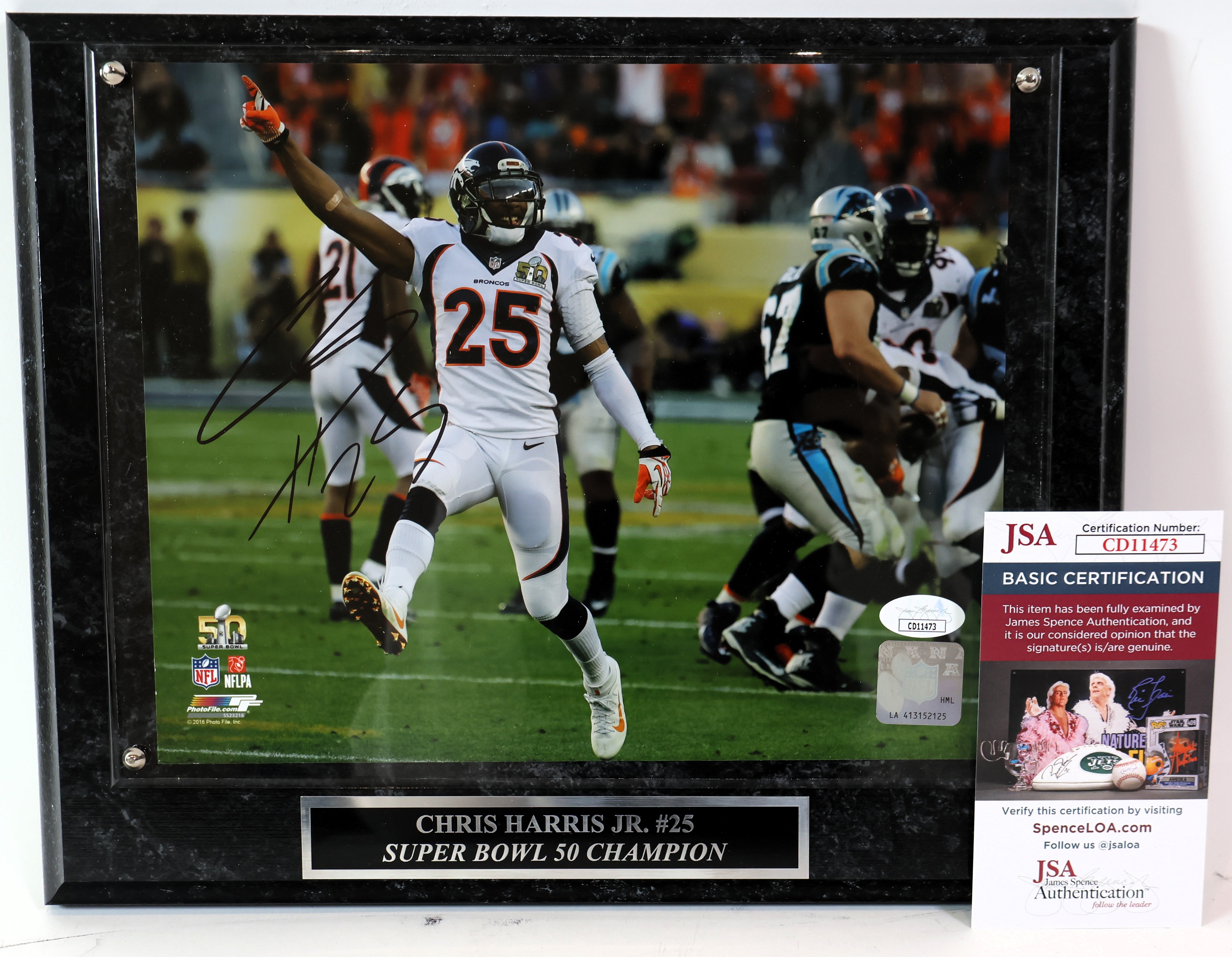 Chris Harris Jr. Autographed 8x10 Photo with Plaque JSA COA