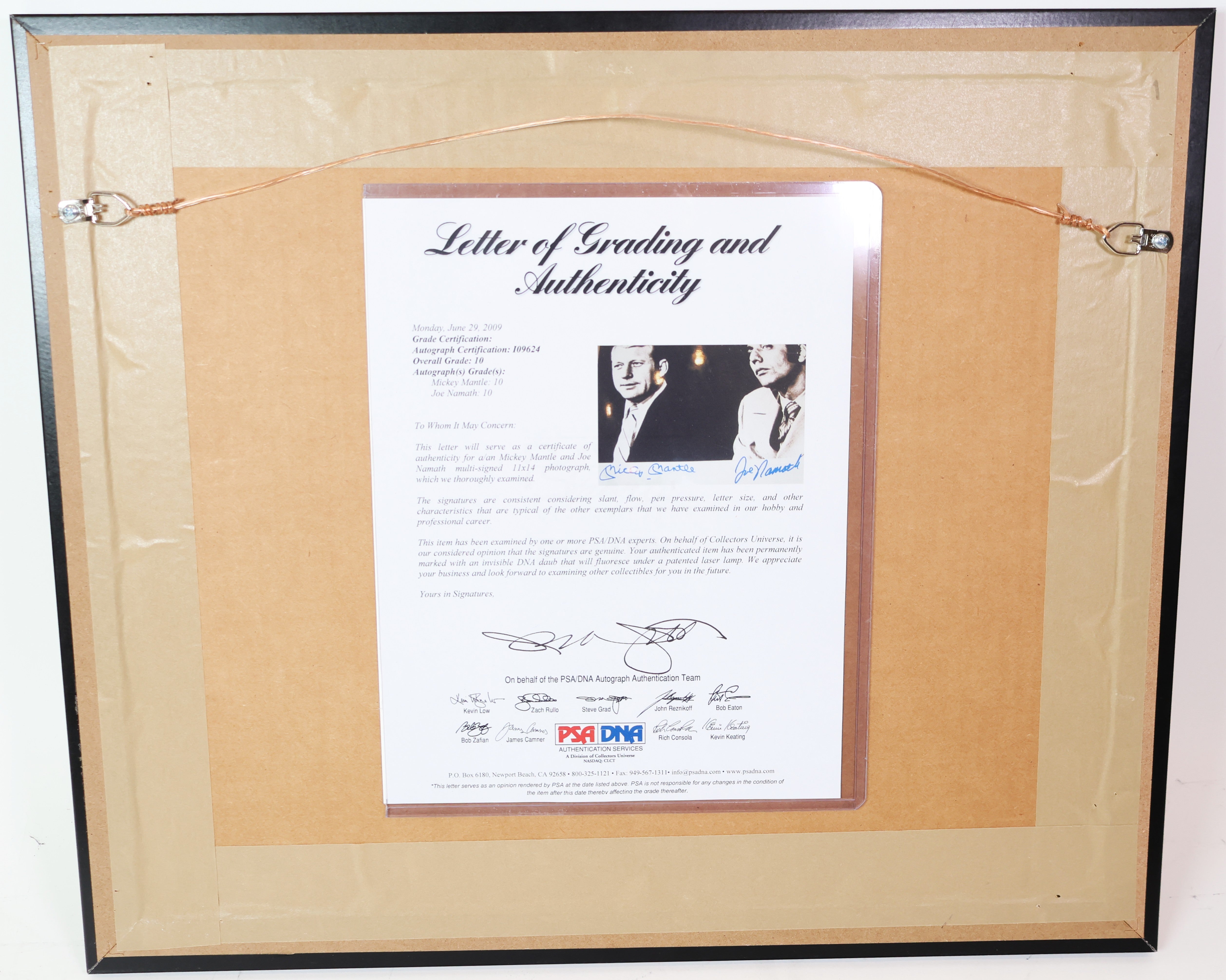 Mickey Mantle & Joe Namath Autographed B/W 8x10 Photo PSA/DNA COA