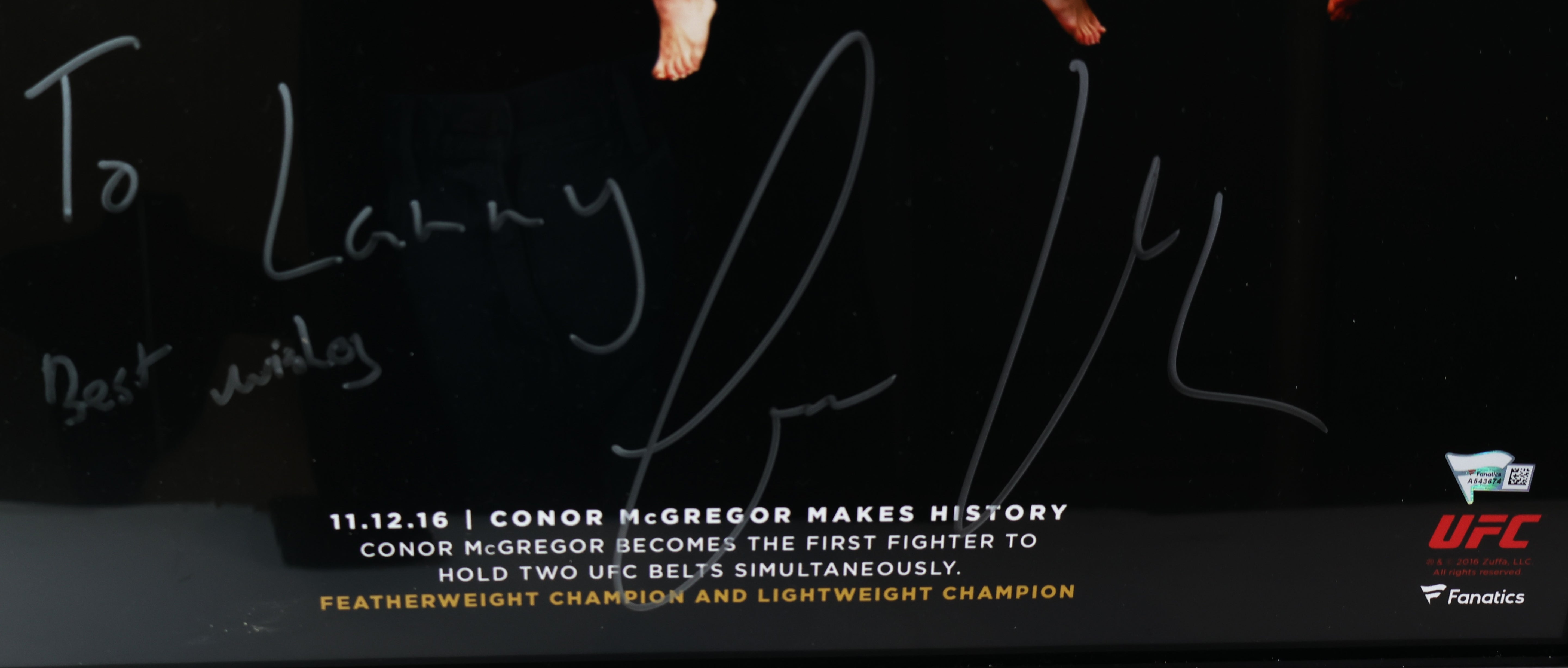 Conor McGregor Framed Autographed UFC Poster Inscribed "To Larry" Fanatics COA