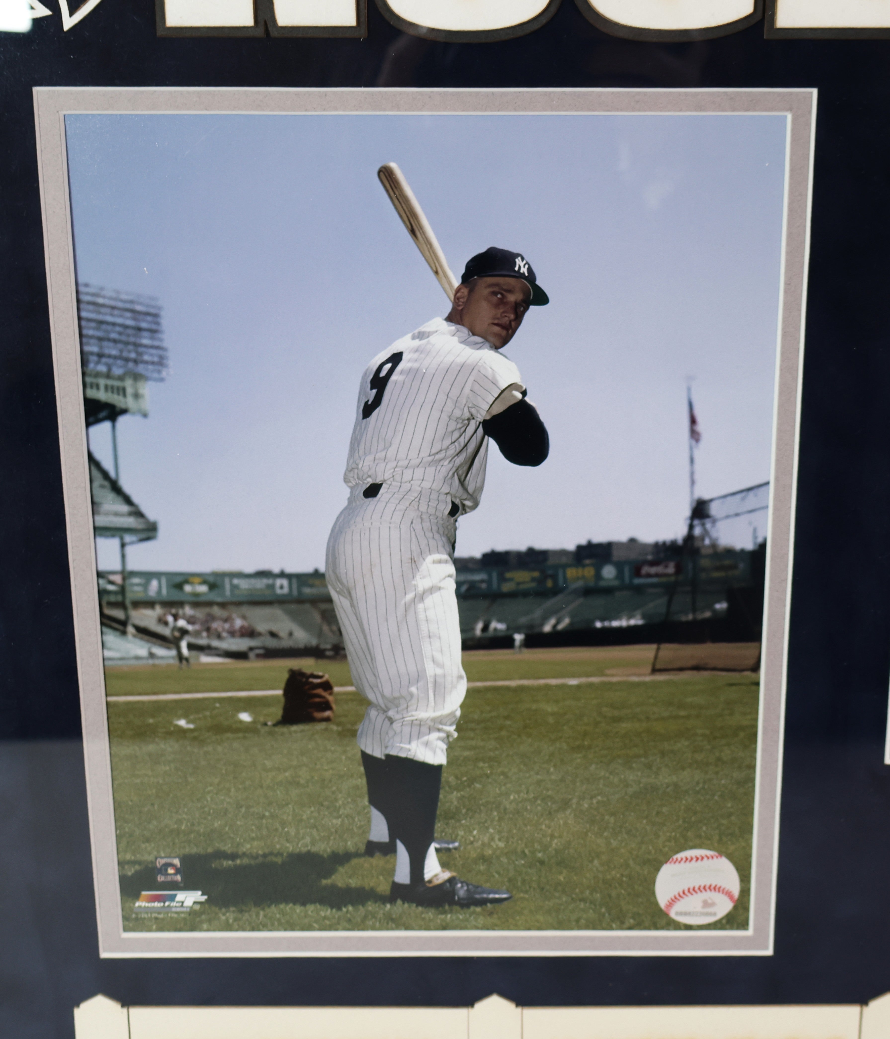 Roger Maris Signed Auto Card in 34"W x 24"H Framed Collage PSA/DNA