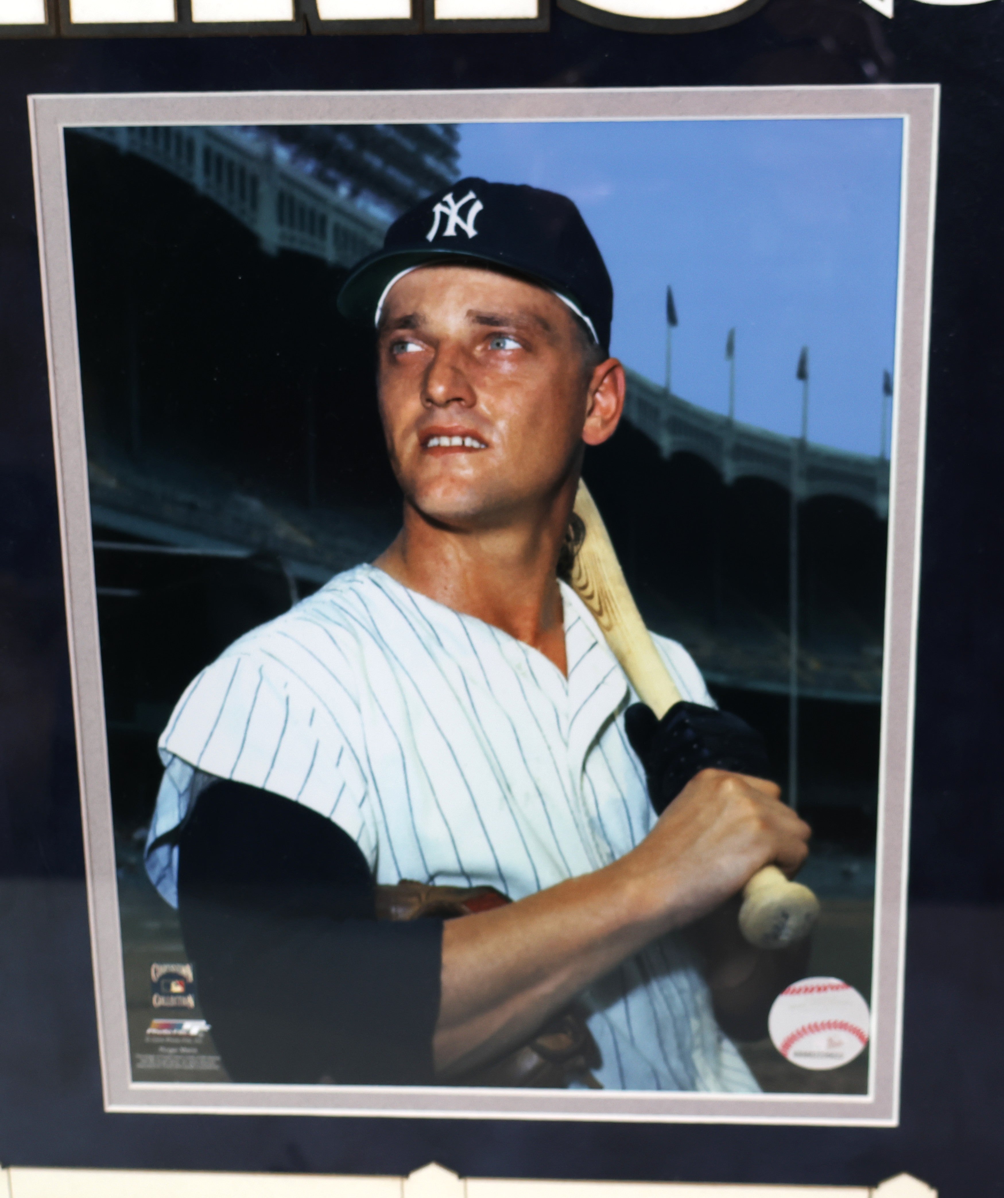 Roger Maris Signed Auto Card in 34"W x 24"H Framed Collage PSA/DNA