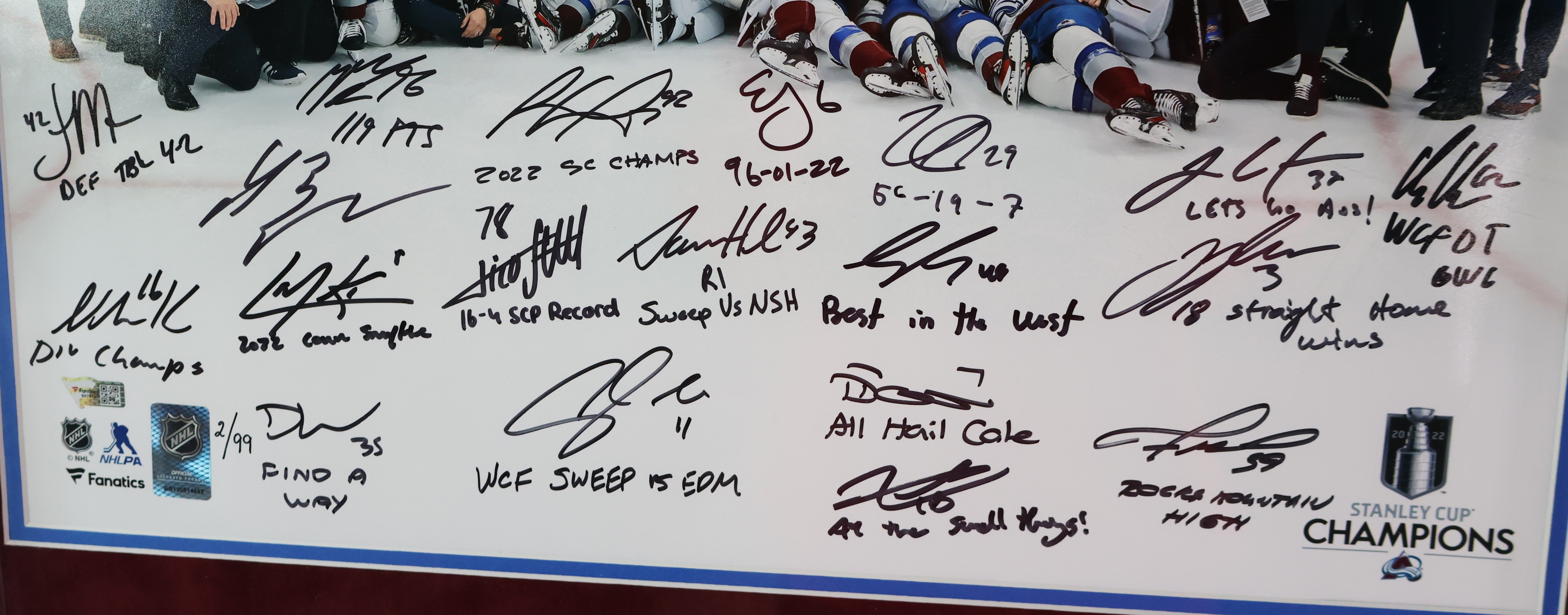 2022 Stanley Cup Champs Colorado Avalanche Team Signed 16"x20" Photo Fanatics COA - Latitude Sports Marketing