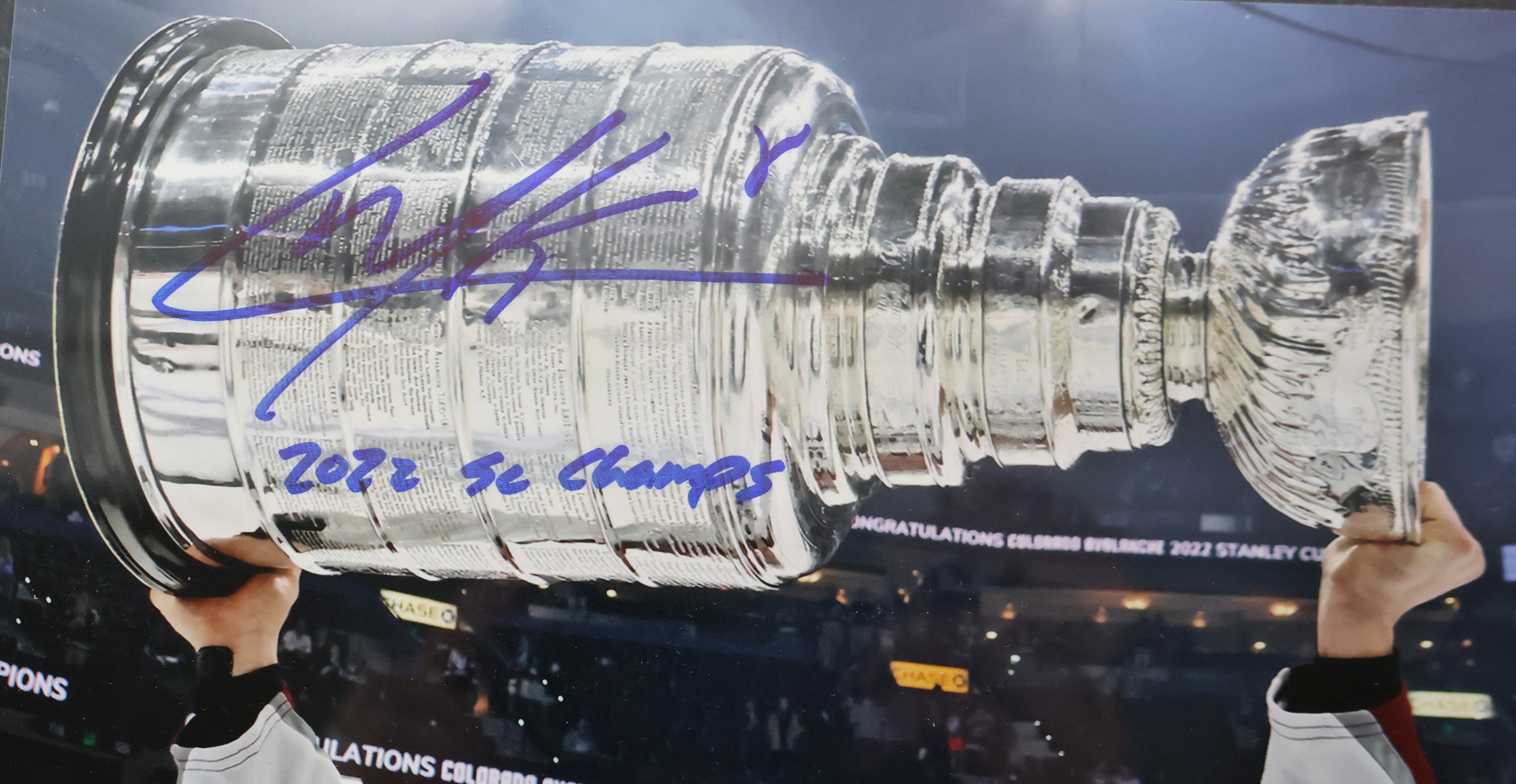 Cale Makar Stanley Cup Autographed 8x10 Plaque w/ Blue Ink Inscribed "2022 SC Champs"