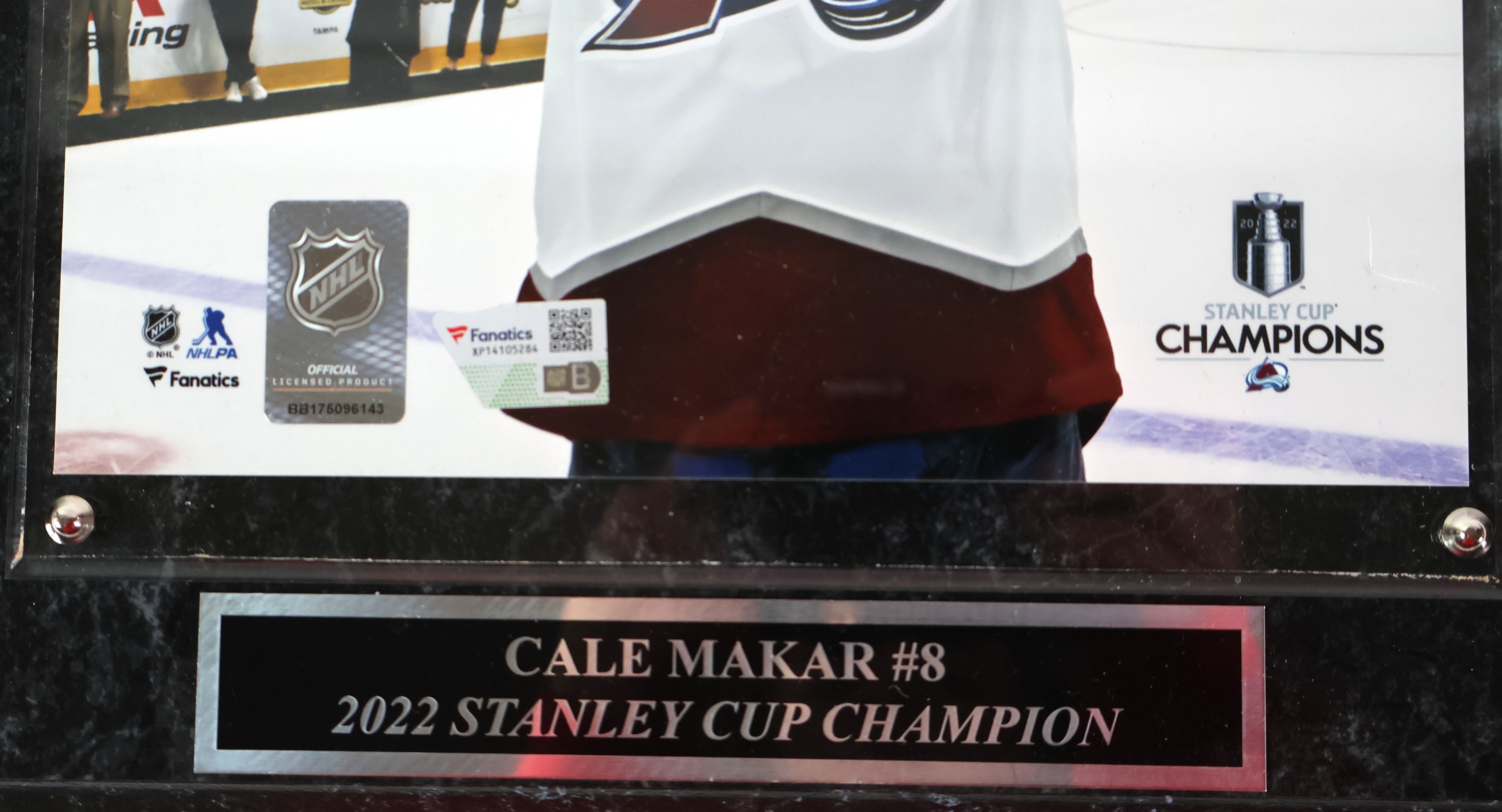Cale Makar Stanley Cup Autographed 8x10 Plaque w/ Blue Ink Inscribed "2022 SC Champs"