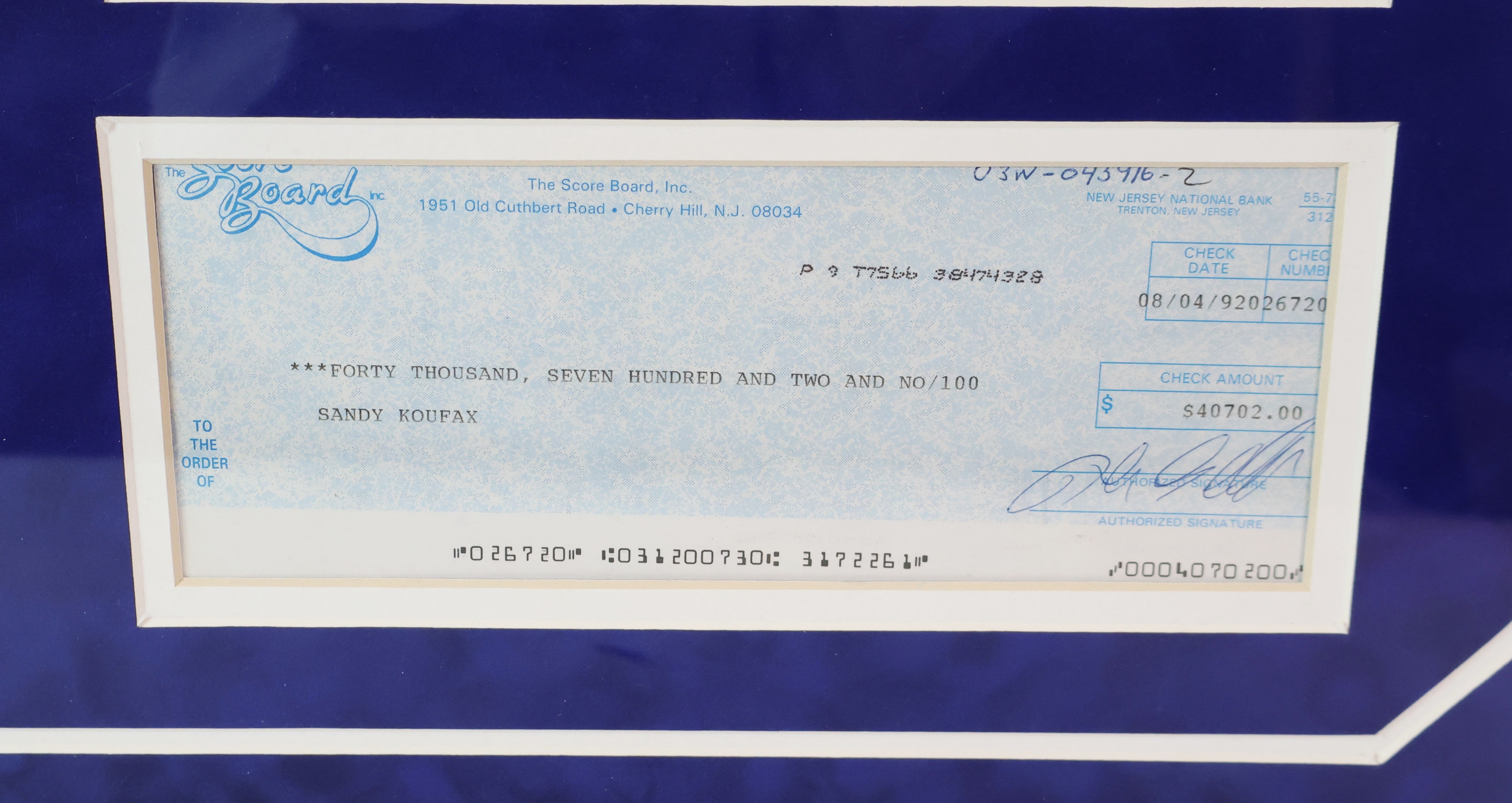 Sandy Koufax Player Certification Signing Contract, Photo, Check, Nameplate Collage JSA COA