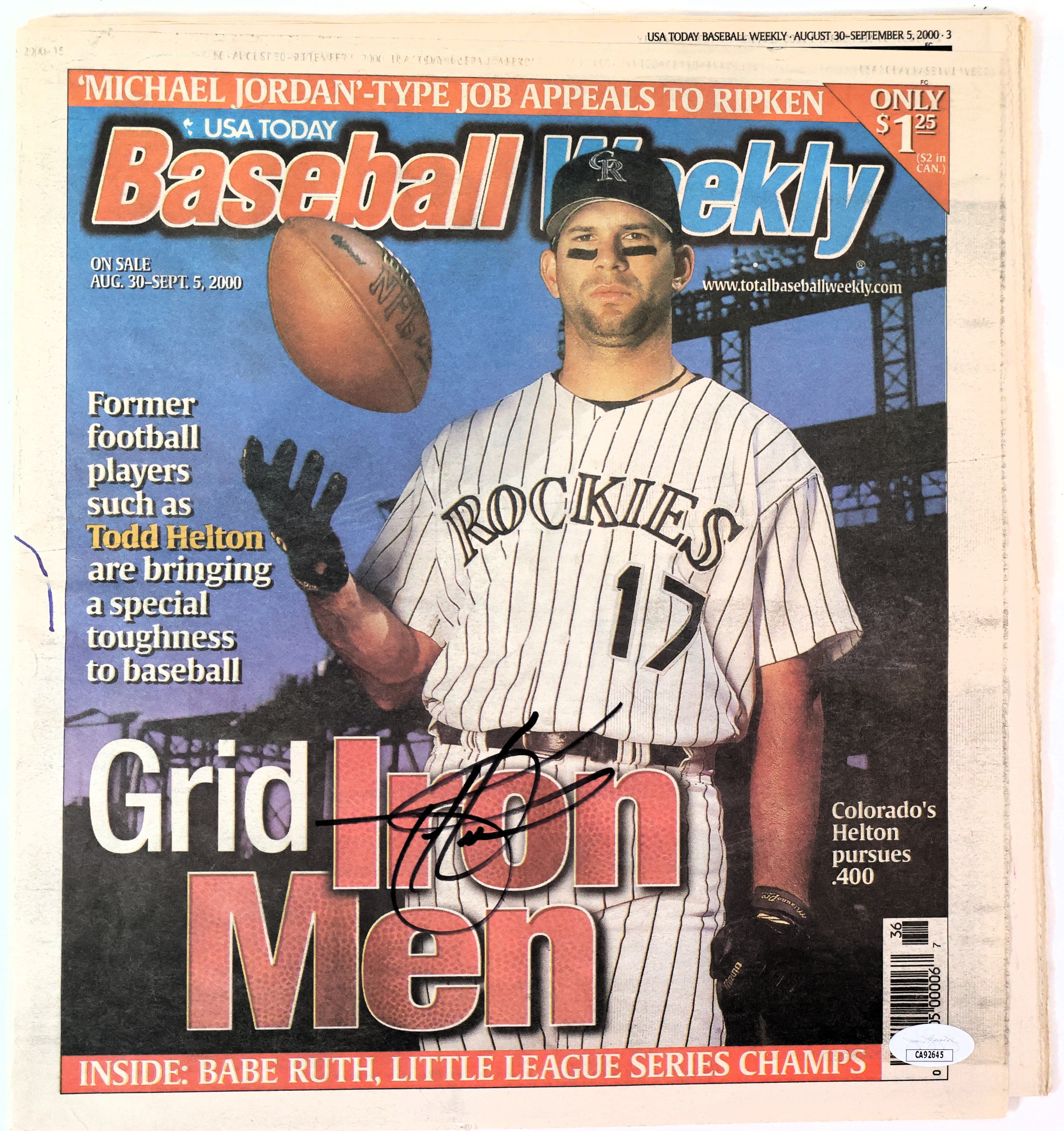 Todd Helton Autographed Baseball Weekly Newspaper JSA COA