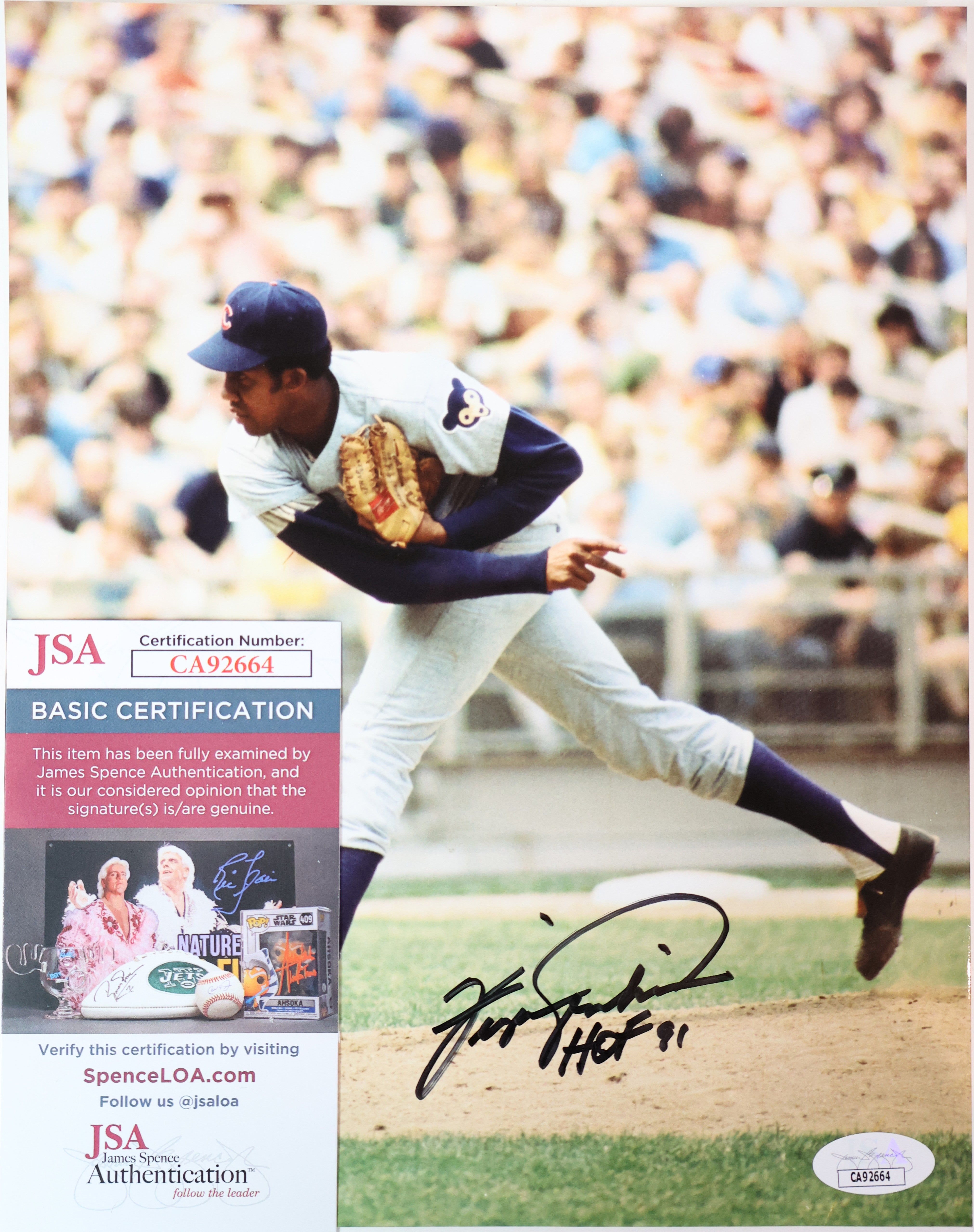 Fergie Jenkins Autographed/Inscribed HOF 91 Chicago Cubs 8x10 Photo JSA  COA