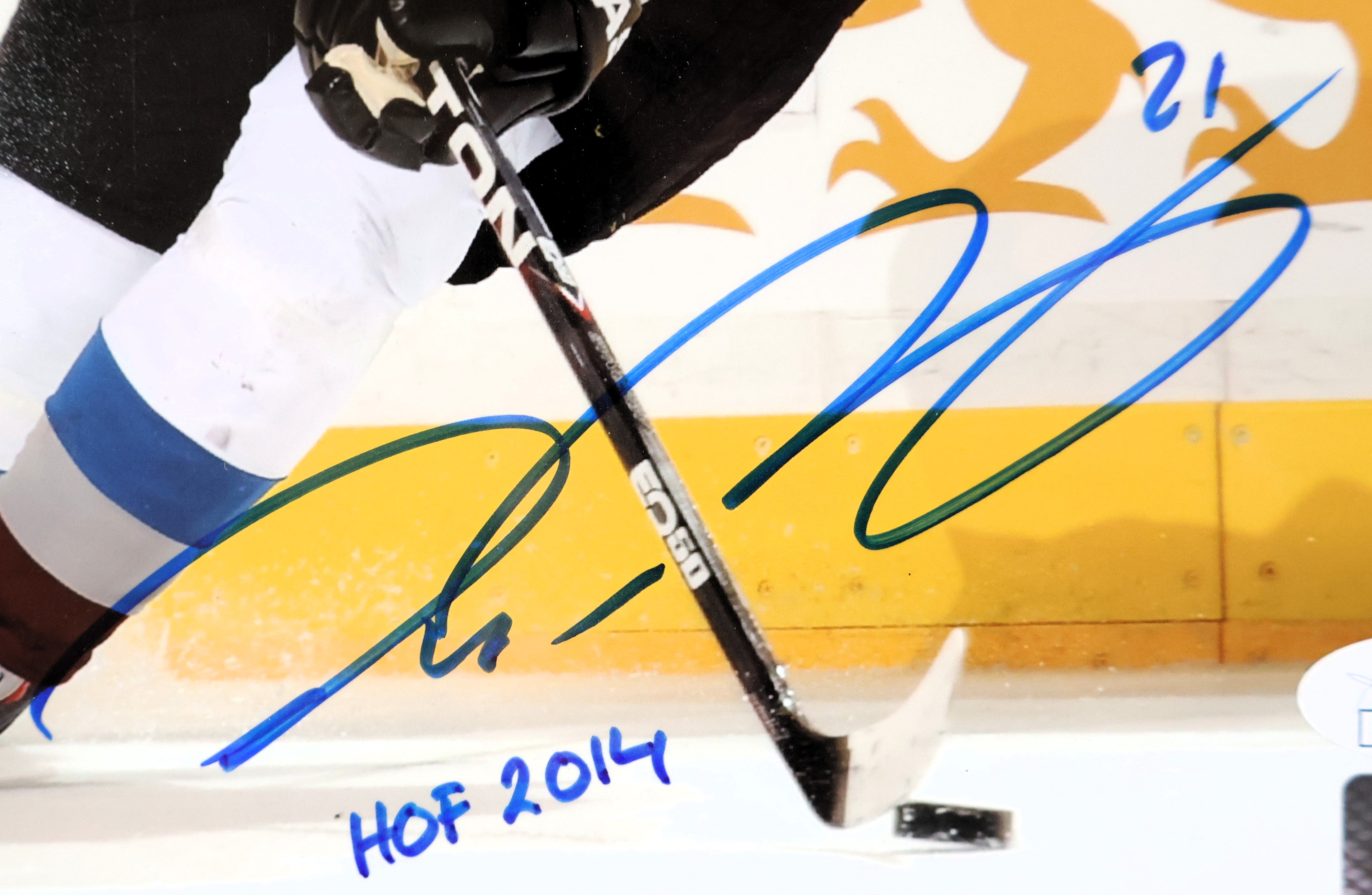 Peter Forsberg Autographed CO Avalanche Framed 8x10 Photo Inscribed "HOF 2014" JSA COA