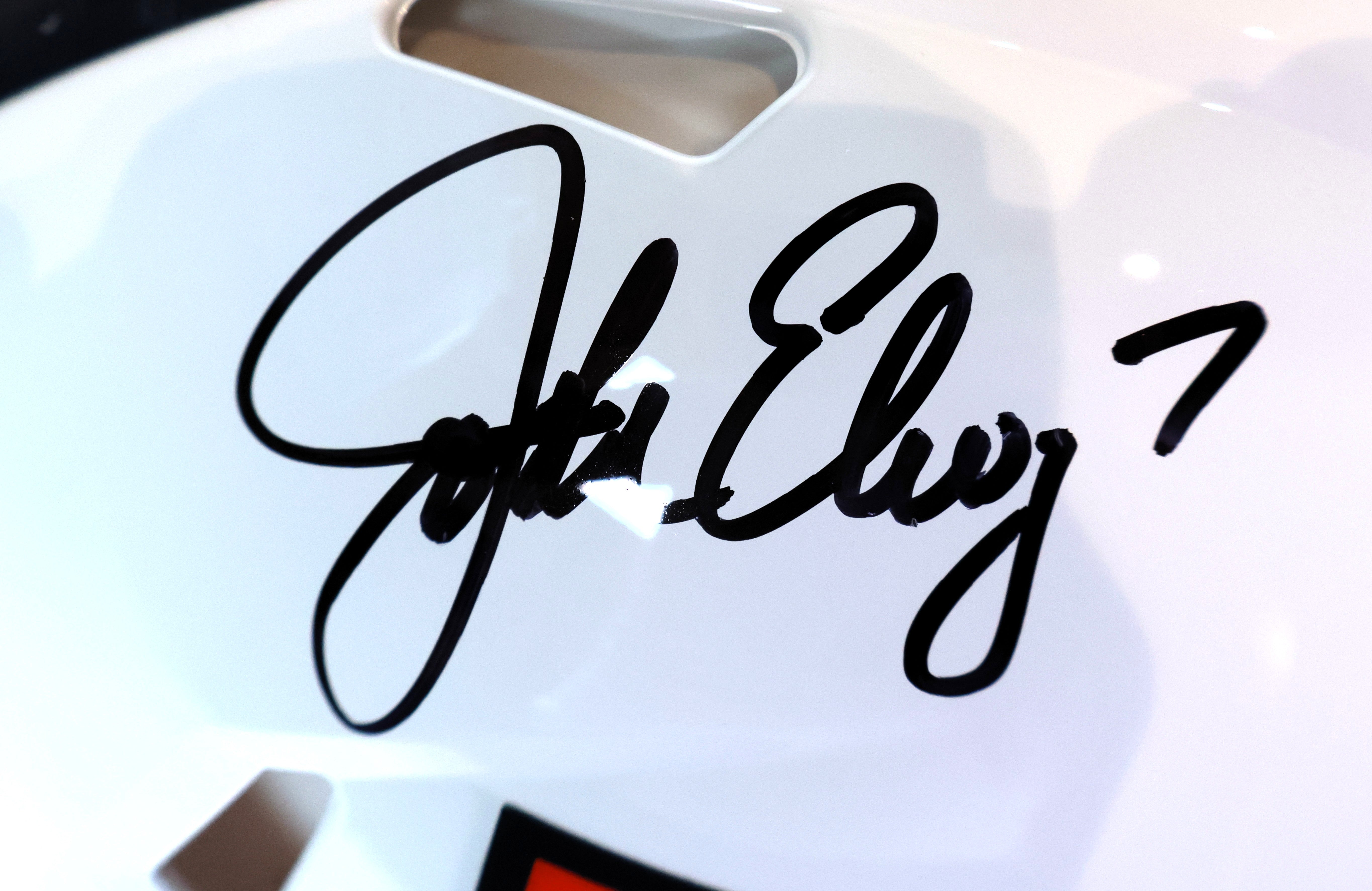 John Elway Autographed Denver Broncos Speed Pro Snowcapped Helmet Inscribed "1987 NFL MVP" Beckett COA