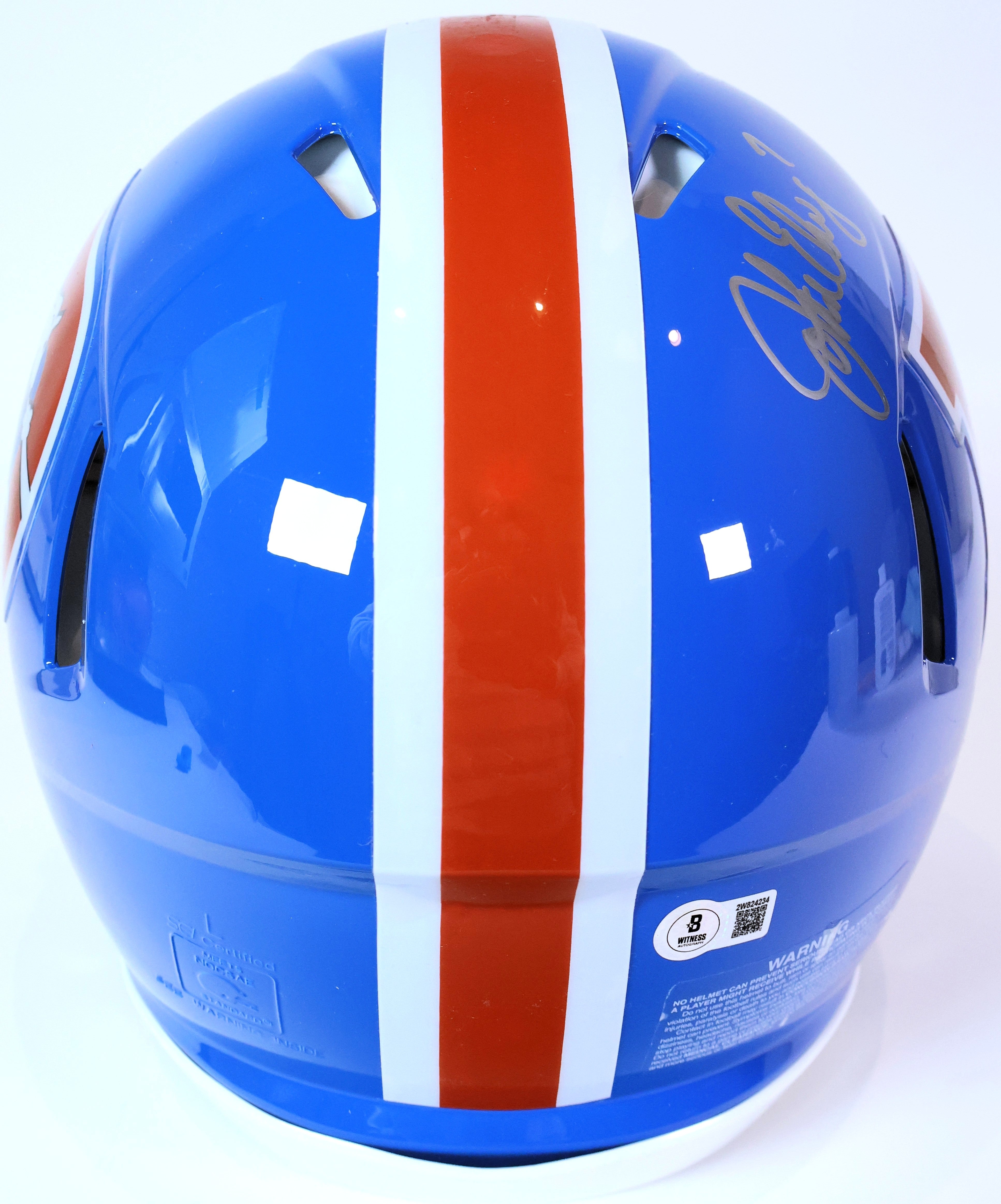 John Elway Autographed Denver Broncos Blue Speed  "D" Logo Authentic Helmet Inscribed "1987 NFL MVP" and "HOF 2004" Beckett COA