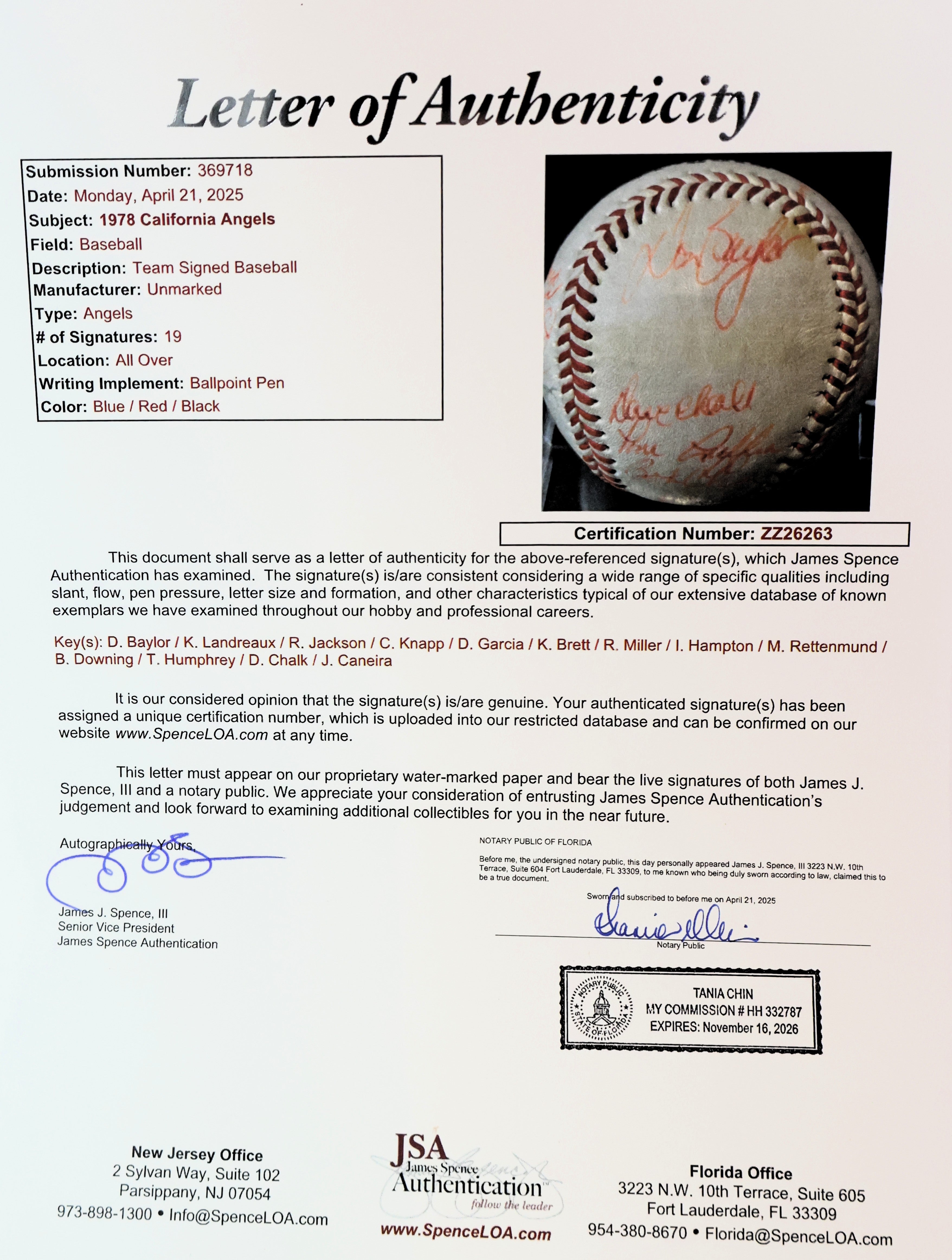 1978 California Angels Team Signed Baseball - 19 Authentic Signatures with JSA Authentication