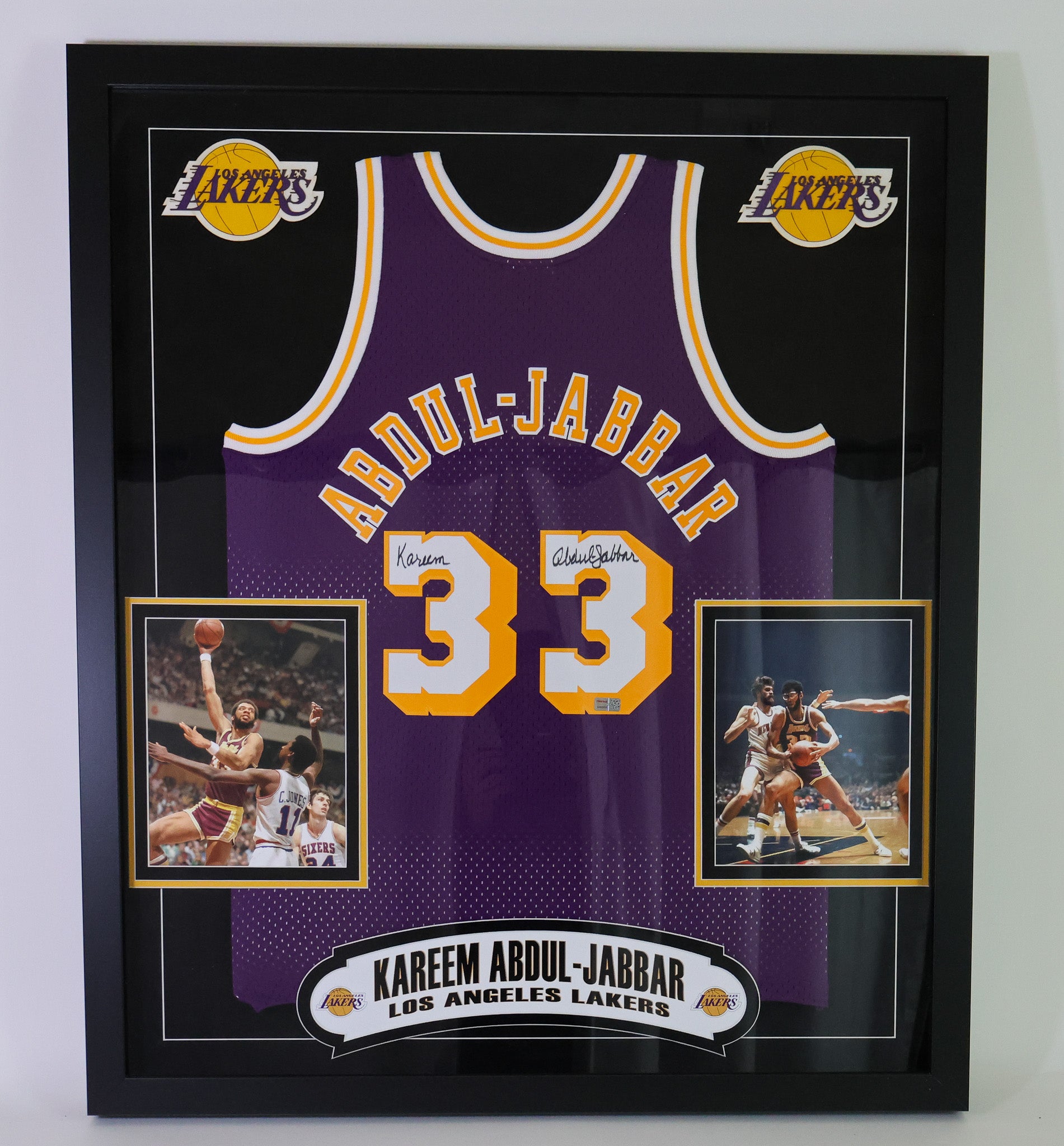 Kareem Abdul-Jabbar Los Angeles Lakers Deluxe Framed Purple Jersey