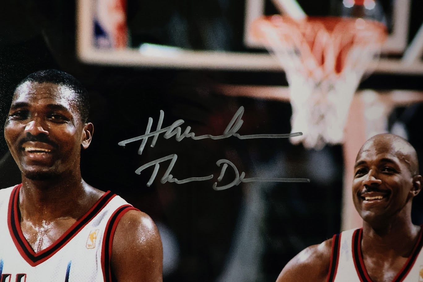 Hakeem Olajuwon and Clyde Drexler Dual Autographed 16x20 Photo Fanatics COA