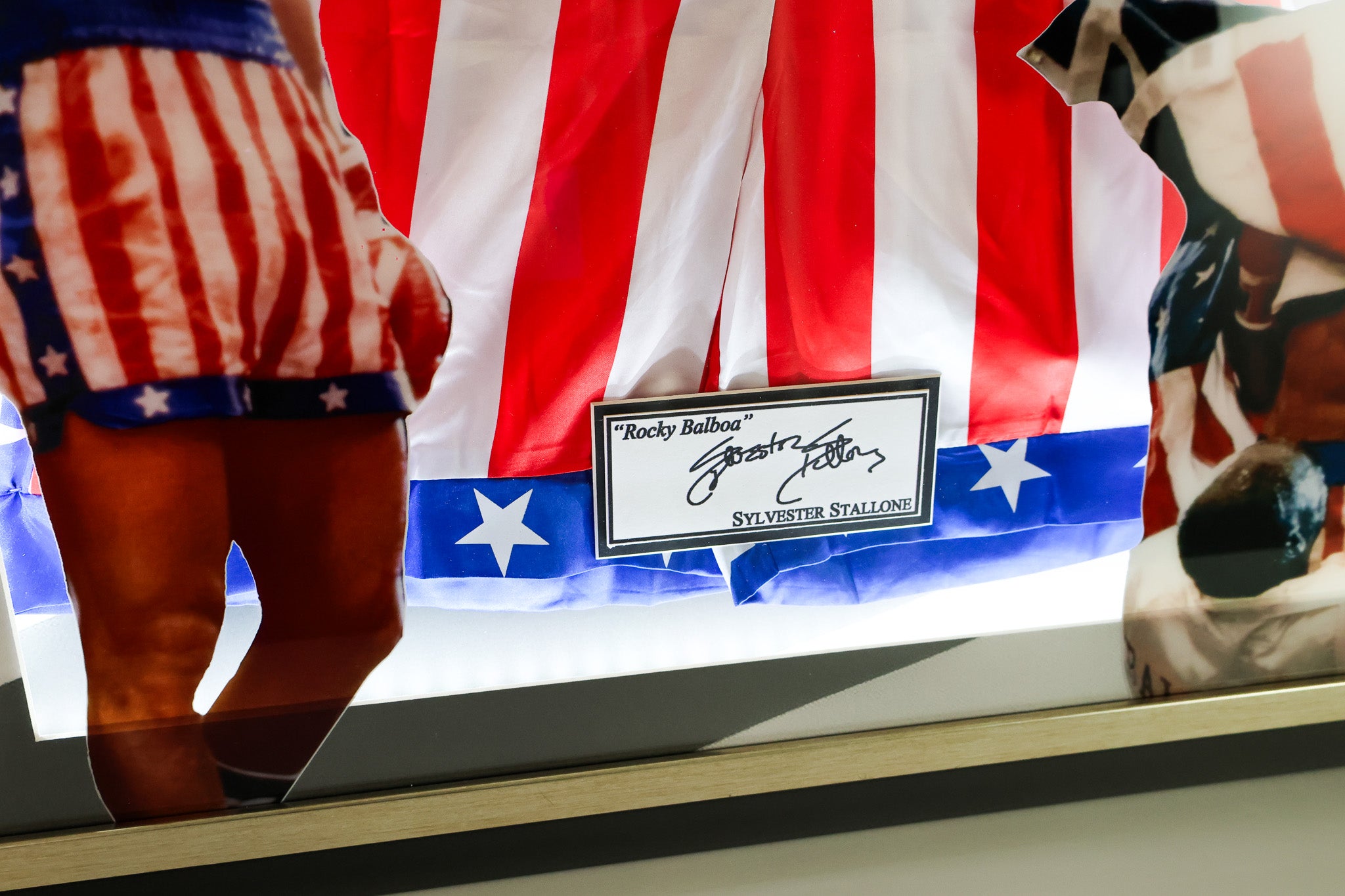 Sylvester Stallone Rocky Trunks with Laser Engraved Signature 33x33 Framed