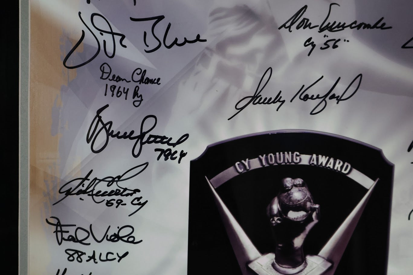 Cy Young Award Winner Multiple Autographs With Koufax 16x20 Photo Framed PSA LOA