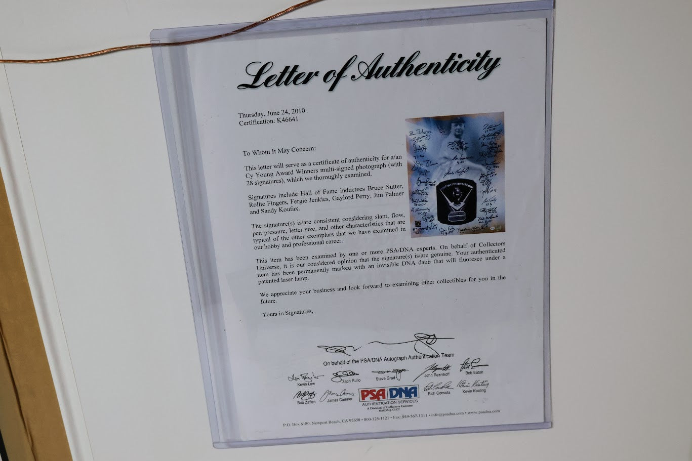 Cy Young Award Winner Multiple Autographs With Koufax 16x20 Photo Framed PSA LOA