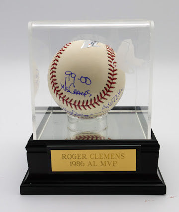 Roger Clemens "86 AL MVP" "2x Cy 11X AS 354 Wins 2X Pitchers Triple Crown" "4,672 Ks 7 ERA titles" "99-00 WS Champs"