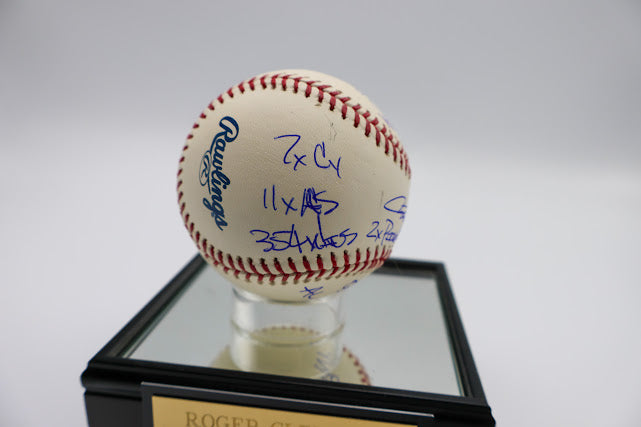 Roger Clemens "86 AL MVP" "2x Cy 11X AS 354 Wins 2X Pitchers Triple Crown" "4,672 Ks 7 ERA titles" "99-00 WS Champs"