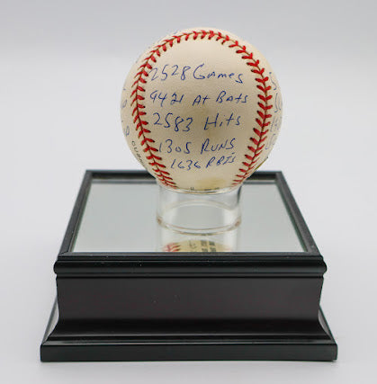 Ernie Banks Autographed baseball "H.O.F 77" "2528 Games 9421 At Bats 2583 Hits 1305 Runs 1636 RBIs" "#14 .274 Career Avg 407 Doubles 90 Triples" "5 Grand Slams in 1955 512 Home Runs" "#500/1000 1958 NL MVP 1959 NL MVP" #188/1000