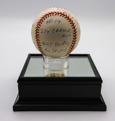 Ernie Banks Autographed baseball "H.O.F 77" "2528 Games 9421 At Bats 2583 Hits 1305 Runs 1636 RBIs" "#14 .274 Career Avg 407 Doubles 90 Triples" "5 Grand Slams in 1955 512 Home Runs" "#500/1000 1958 NL MVP 1959 NL MVP" #188/1000