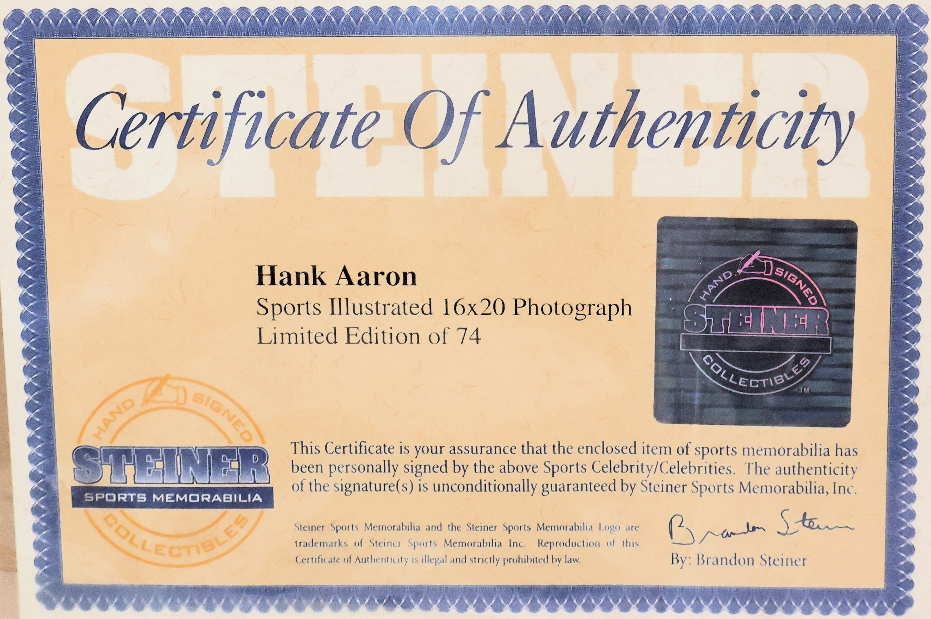 Hank Aaron Autographed 16x20 Sports Illustrated "715" Photo Framed Steiner COA