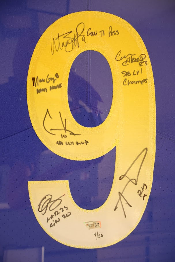 Matthew Stafford and Other Players Autographed Nike Los Angeles Rams Jersey w/ Inscriptions Framed Fanatics COA