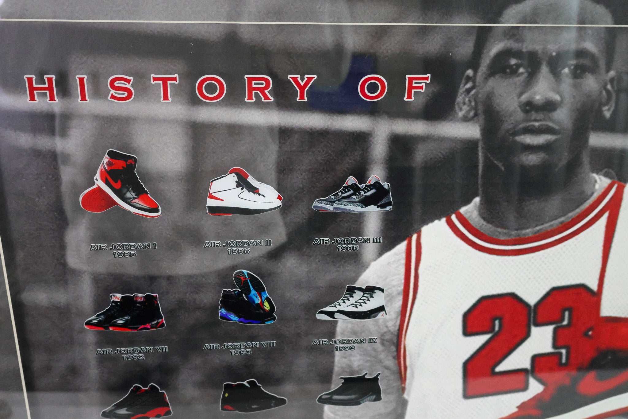 Michael Jordan History of Air Jordan's Shoe Framed