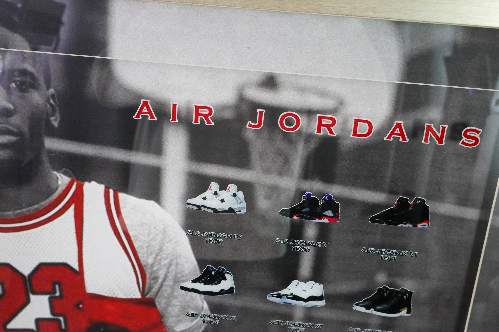 Michael Jordan History of Air Jordan's Shoe Framed