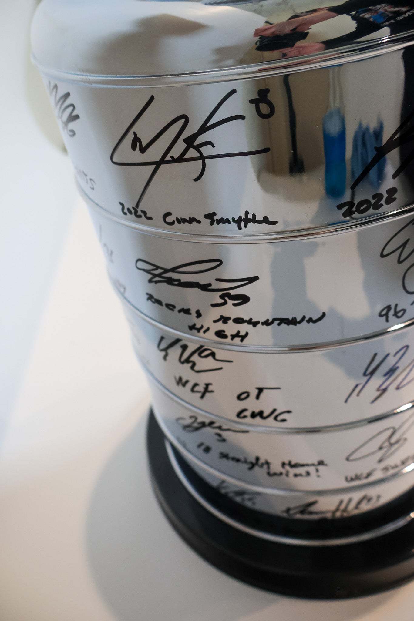 Colorado Avalanche Autographed Stanley Cup From 2022 Stanley Cup Team 18 Signatures and Inscribed By Each Player