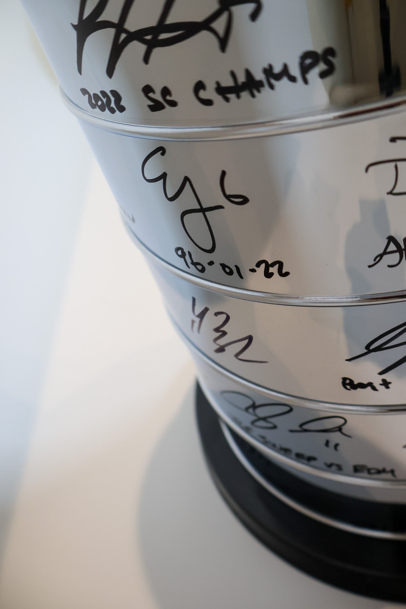Colorado Avalanche Autographed Stanley Cup From 2022 Stanley Cup Team 18 Signatures and Inscribed By Each Player