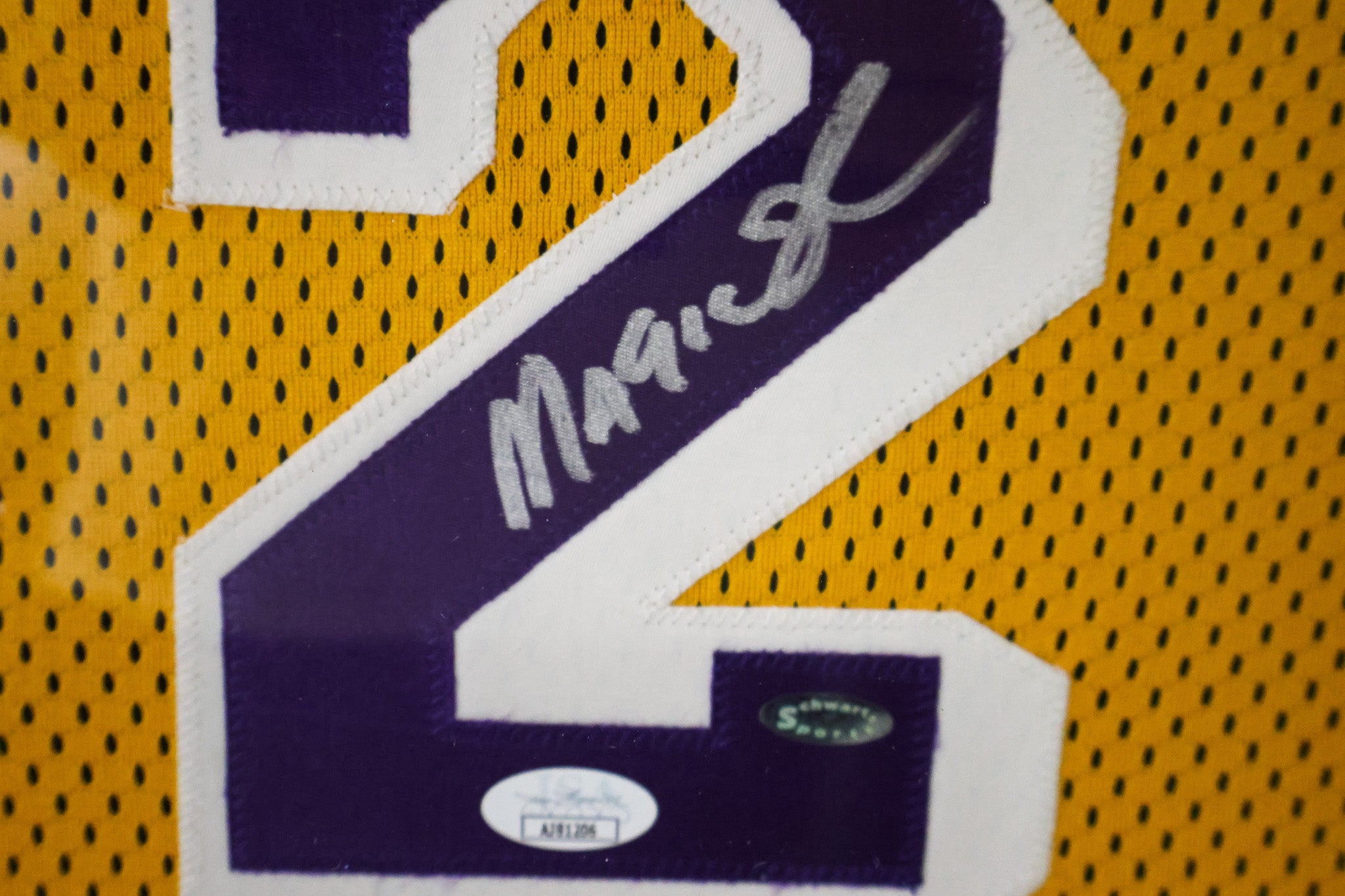 Magic Johnson Autographed Los Angeles Lakers Shadow Box Framed Jersey JSA COA