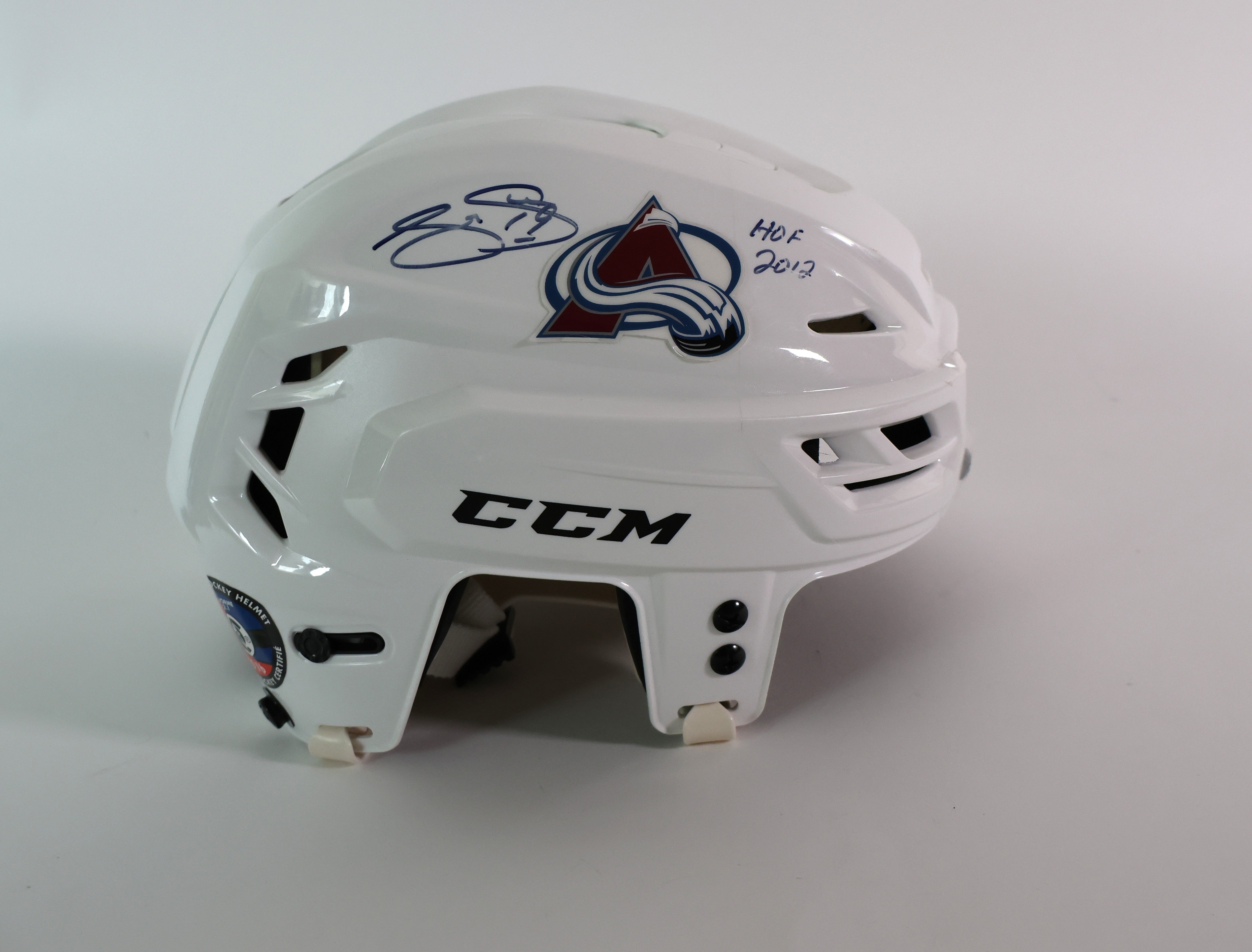 Joe Sakic Autographed/Inscribed  "HOF 2012" Colorado Avalanche CCM Helmet