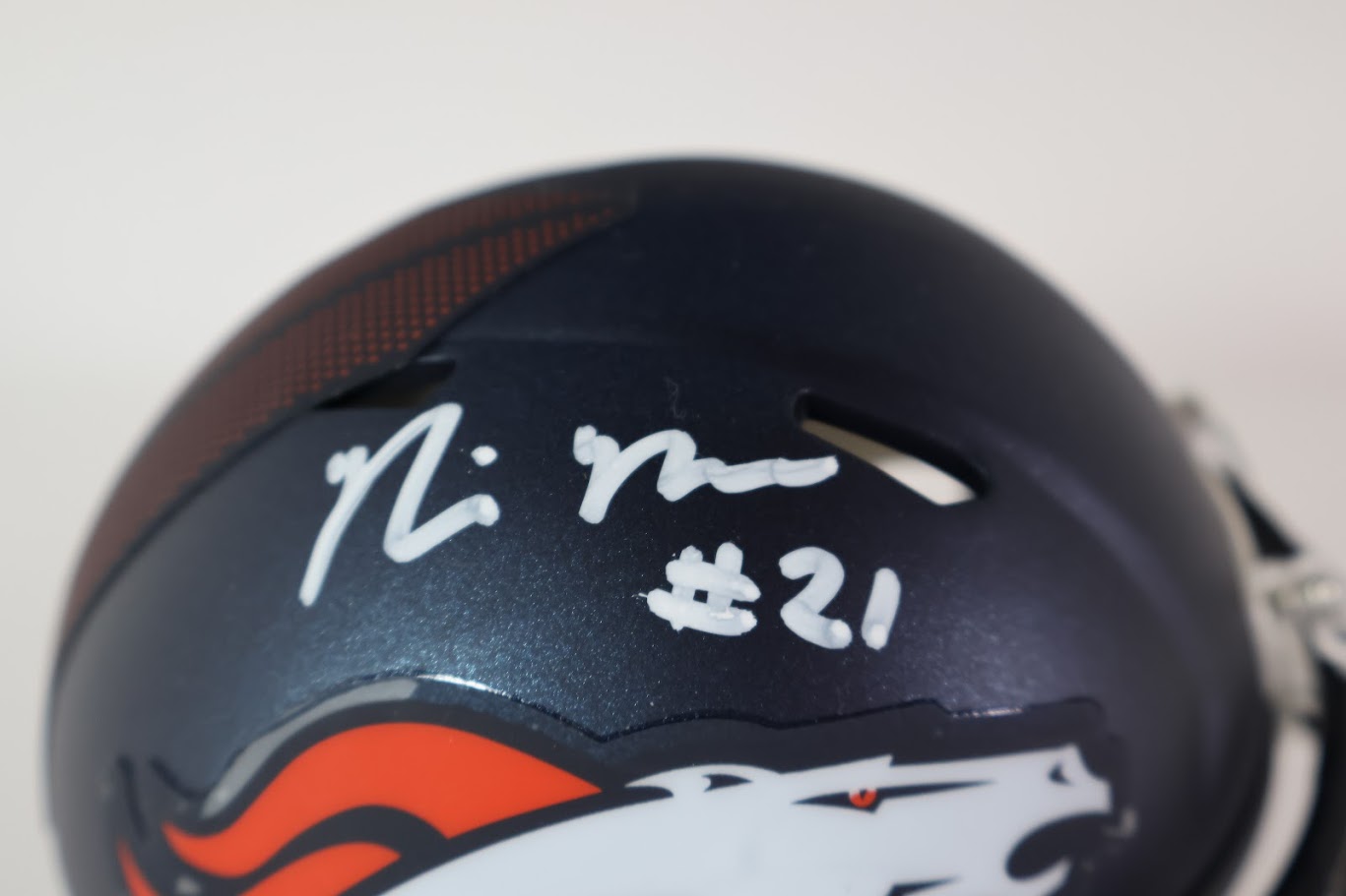 Riley Moss Autographed Denver Broncos Mini Helmet Beckett COA