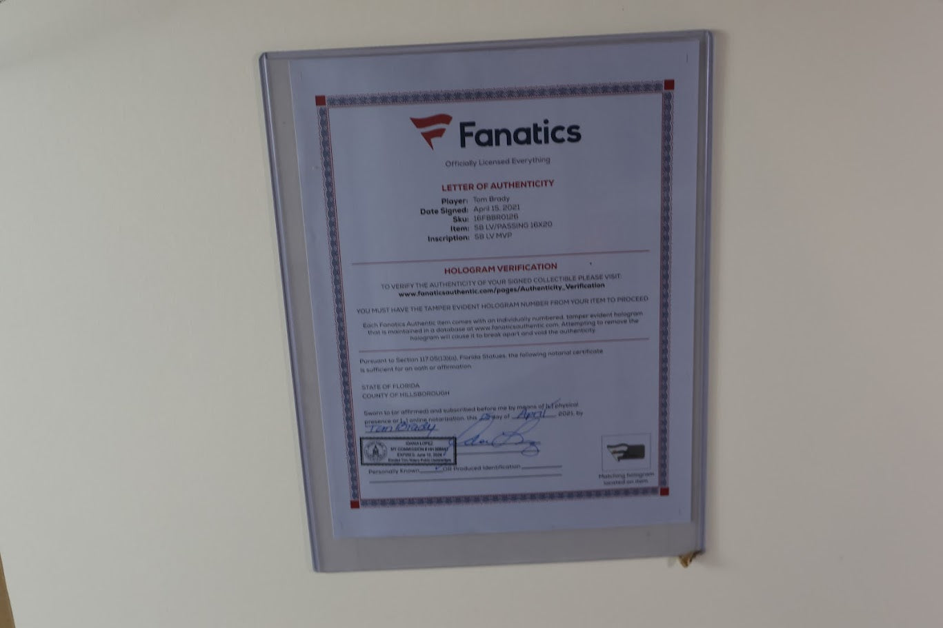 Tom Brady Autographed 16x20 Photo w/ SB LV MVP Inscription Framed Fanatics COA